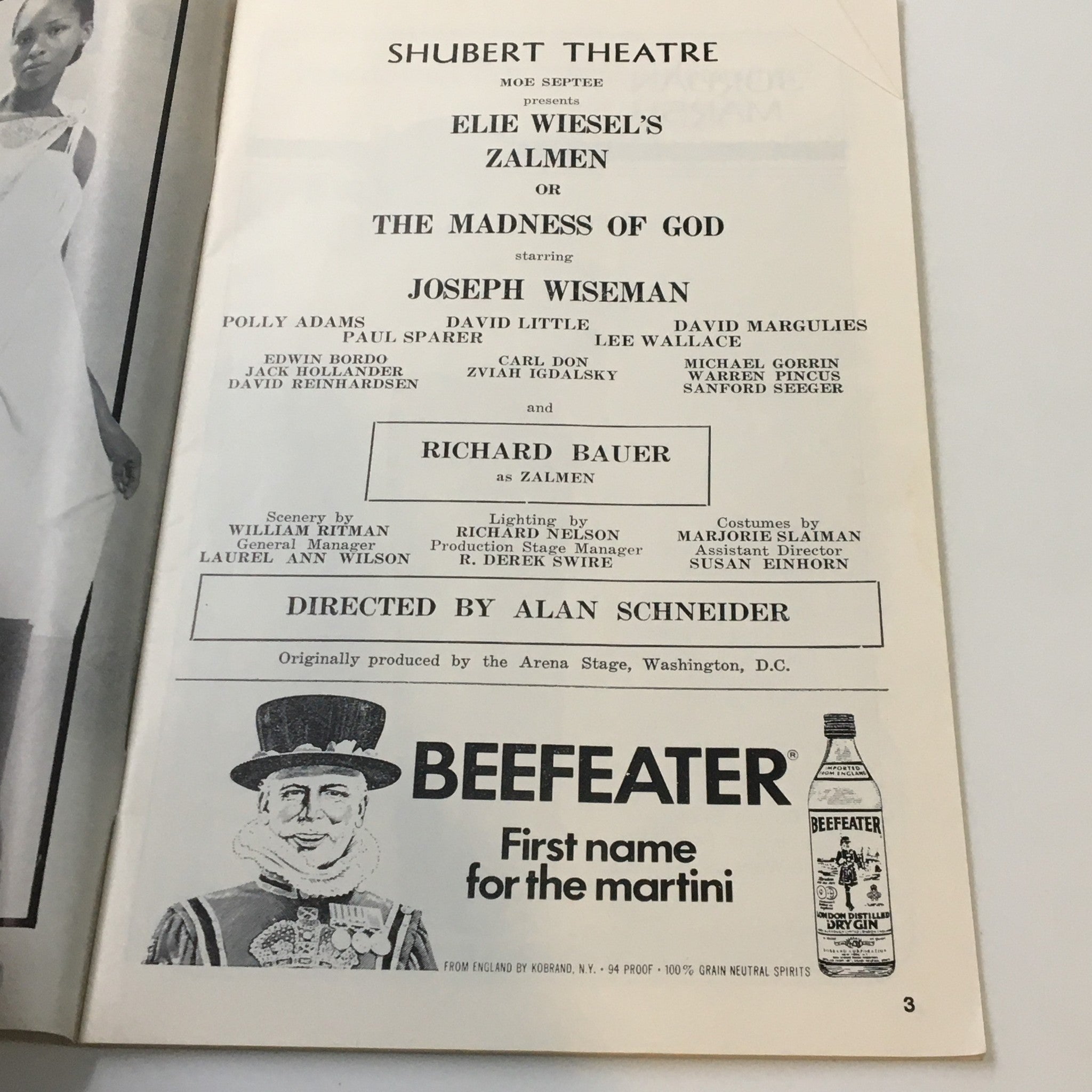 1976 Playbill Shubert Theatre Elie Wiesel's Zalmen or The Madness of God