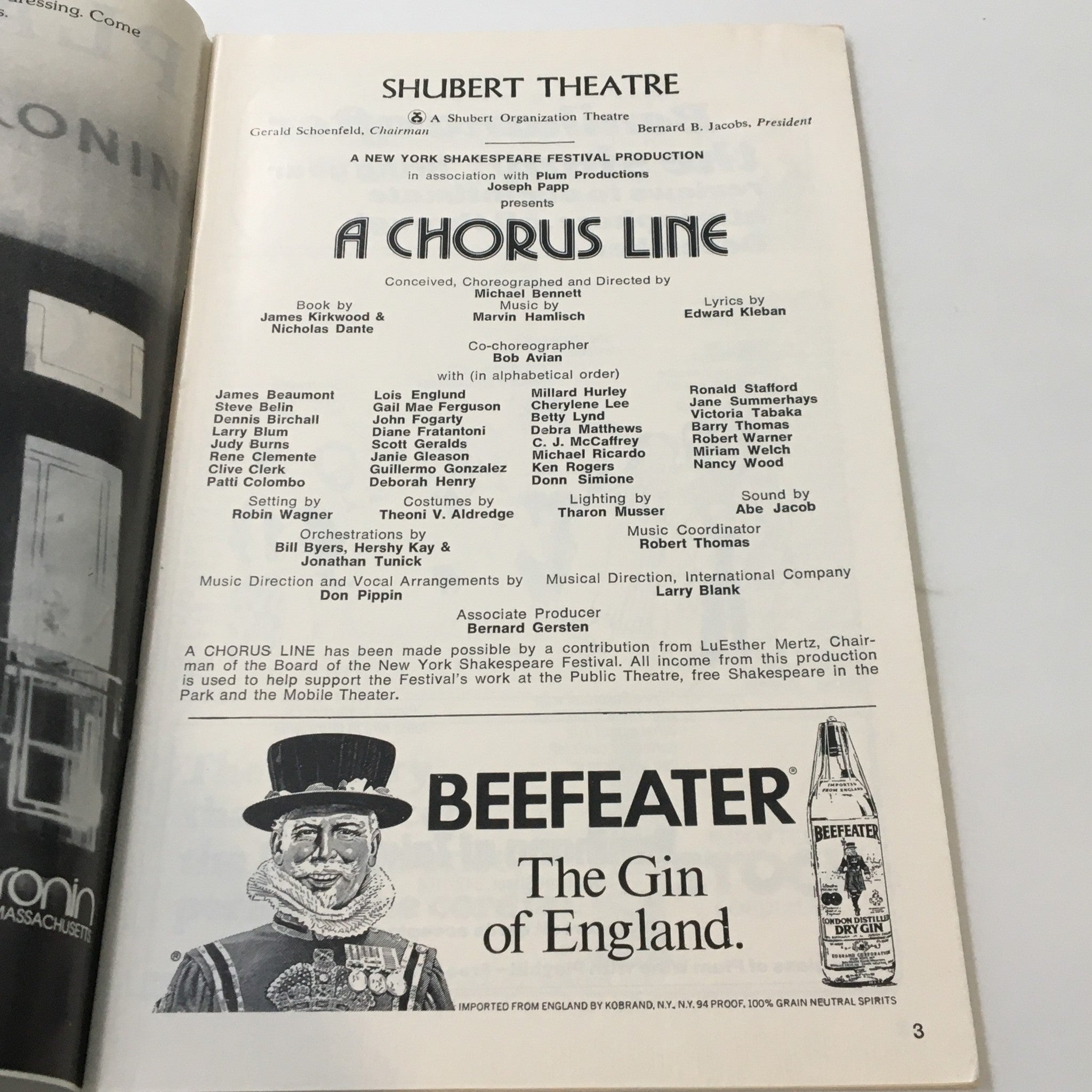 1977 Playbill Shubert Theatre A Chorus Line by Joseph Papp