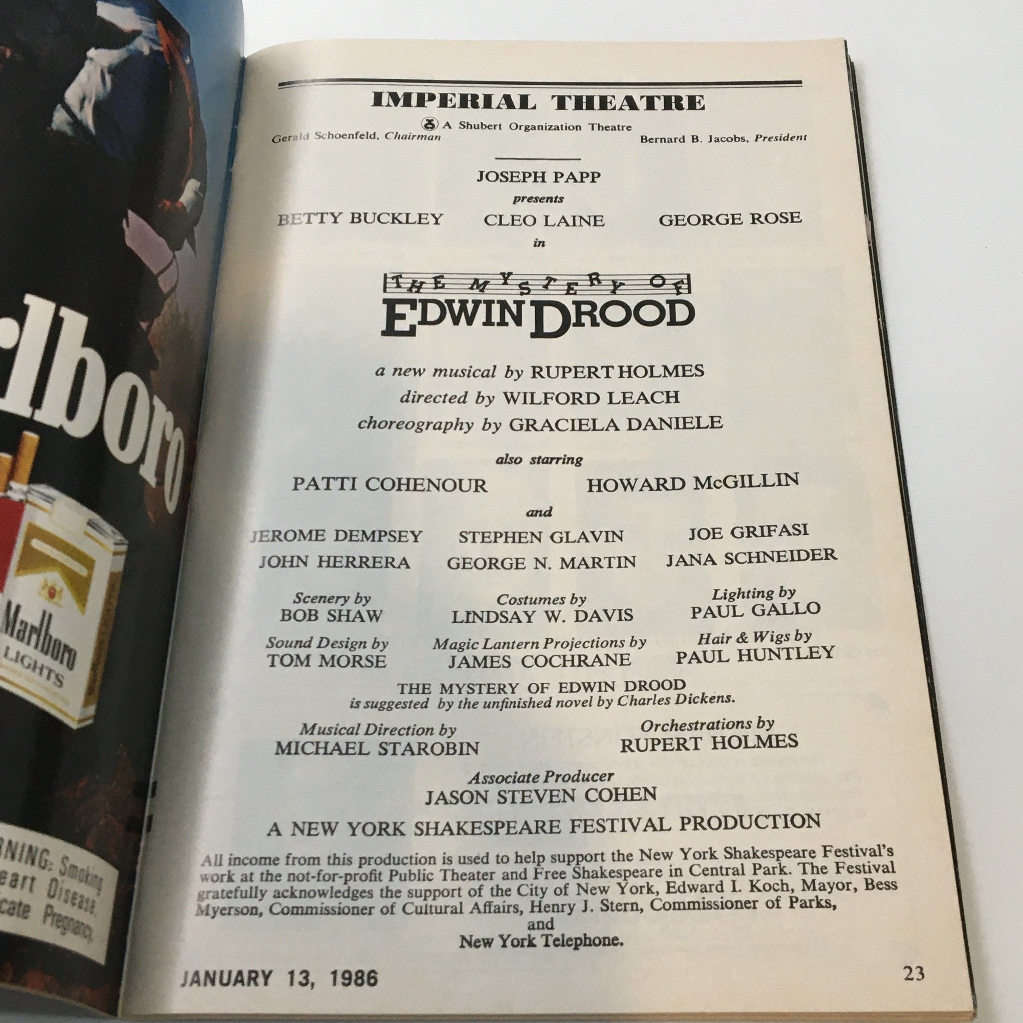 1986 Playbill Imperial Theatre Betty Buckley in The Mystery of Edwin Drood