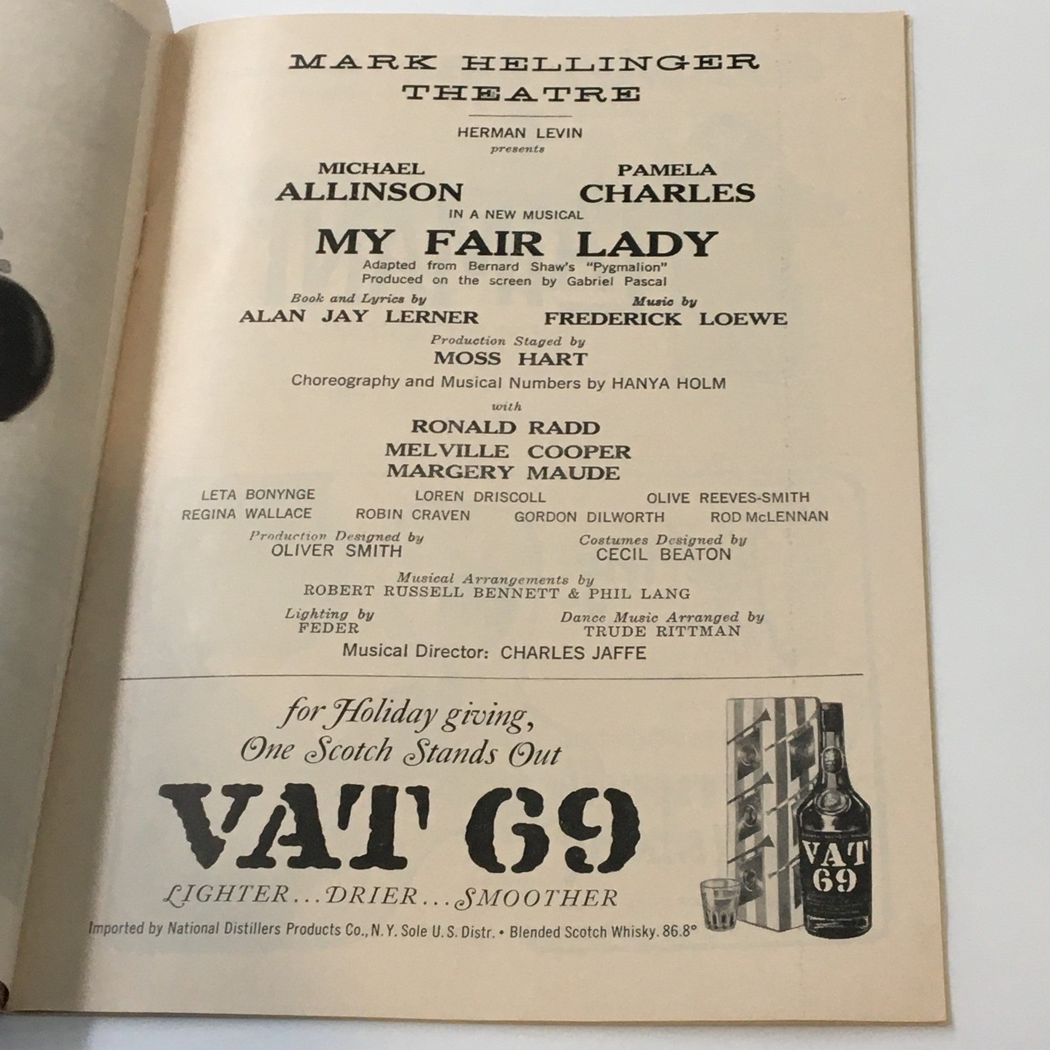 1960 Playbill Mark Helliner Theatre Pamela Charles in My Fair Lady by Charles J.