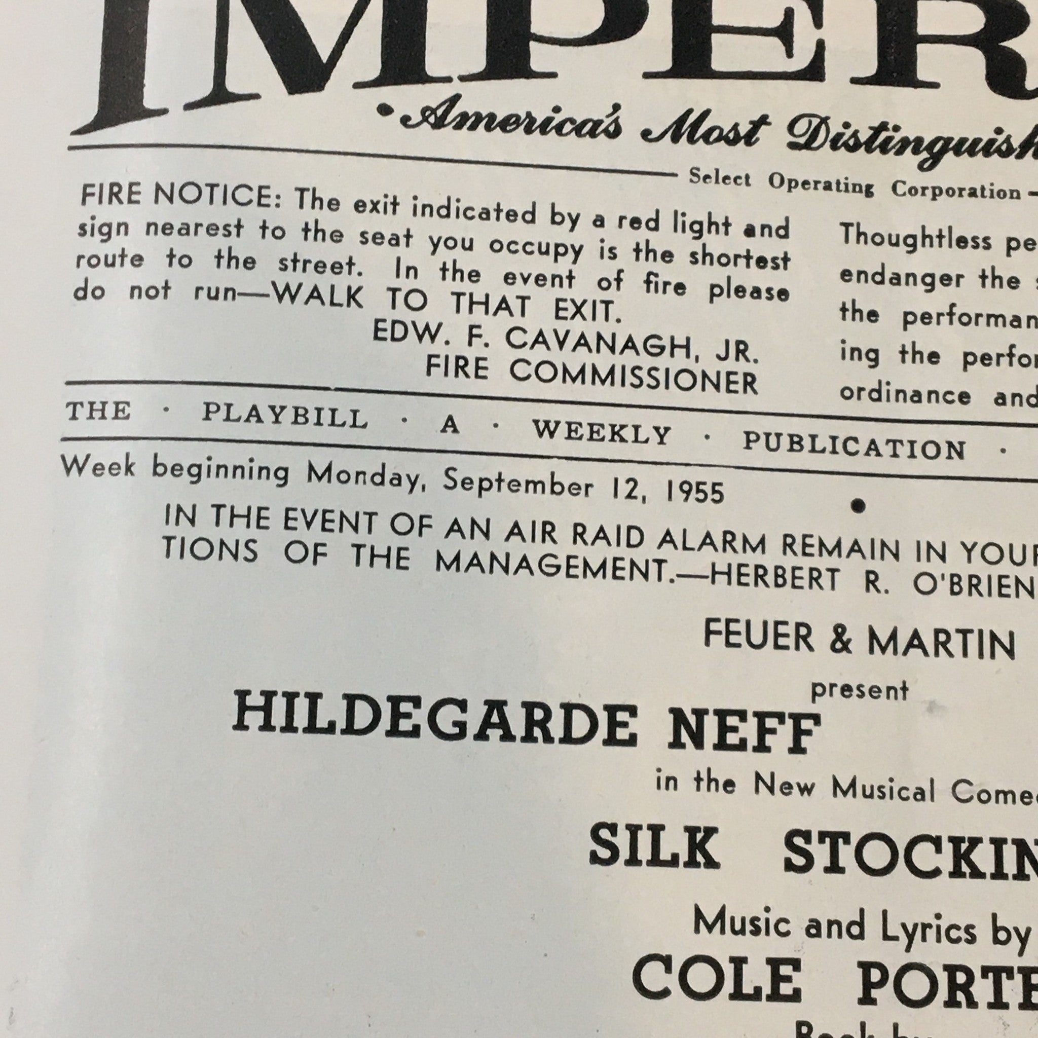 1955 Playbill Imperial Theatre Hildegarde Neff in Silk Stockings by Cy Feuer