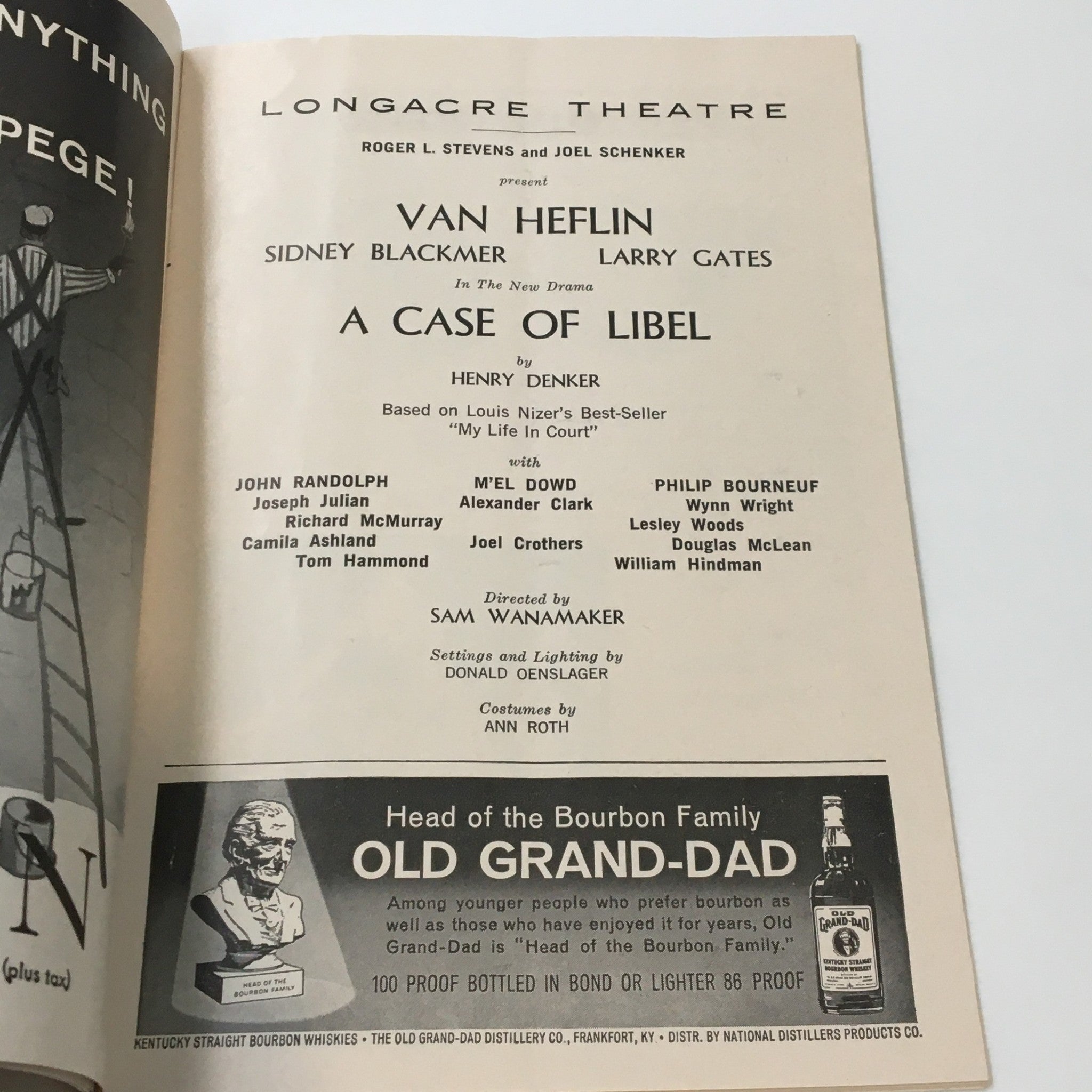 1963 Playbill Longacre Theatre Van Helfin in A Case of Libel by Henry Denker