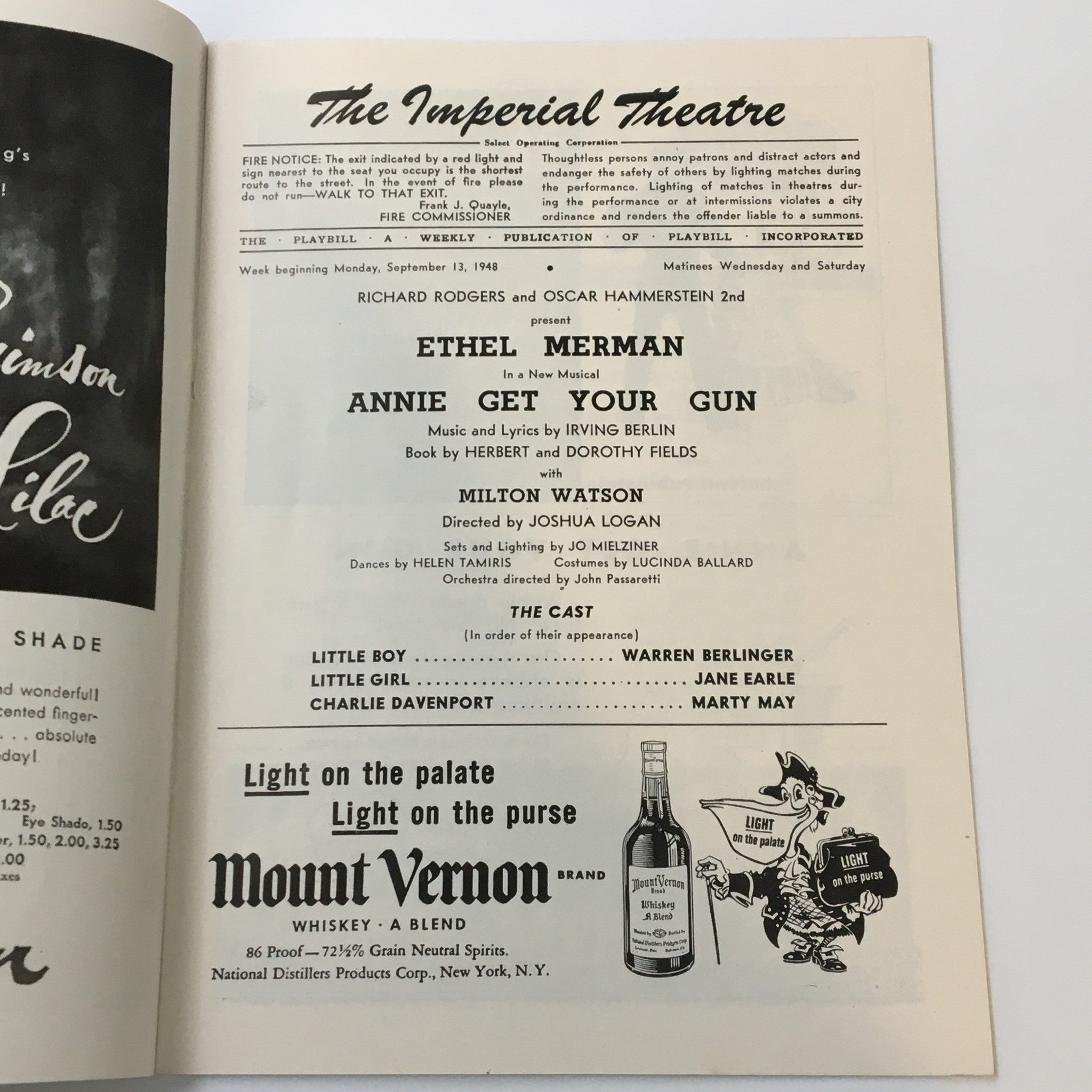 1948 Playbill The Imperial Theatre Ethel Merman in Annie Get Your Gin