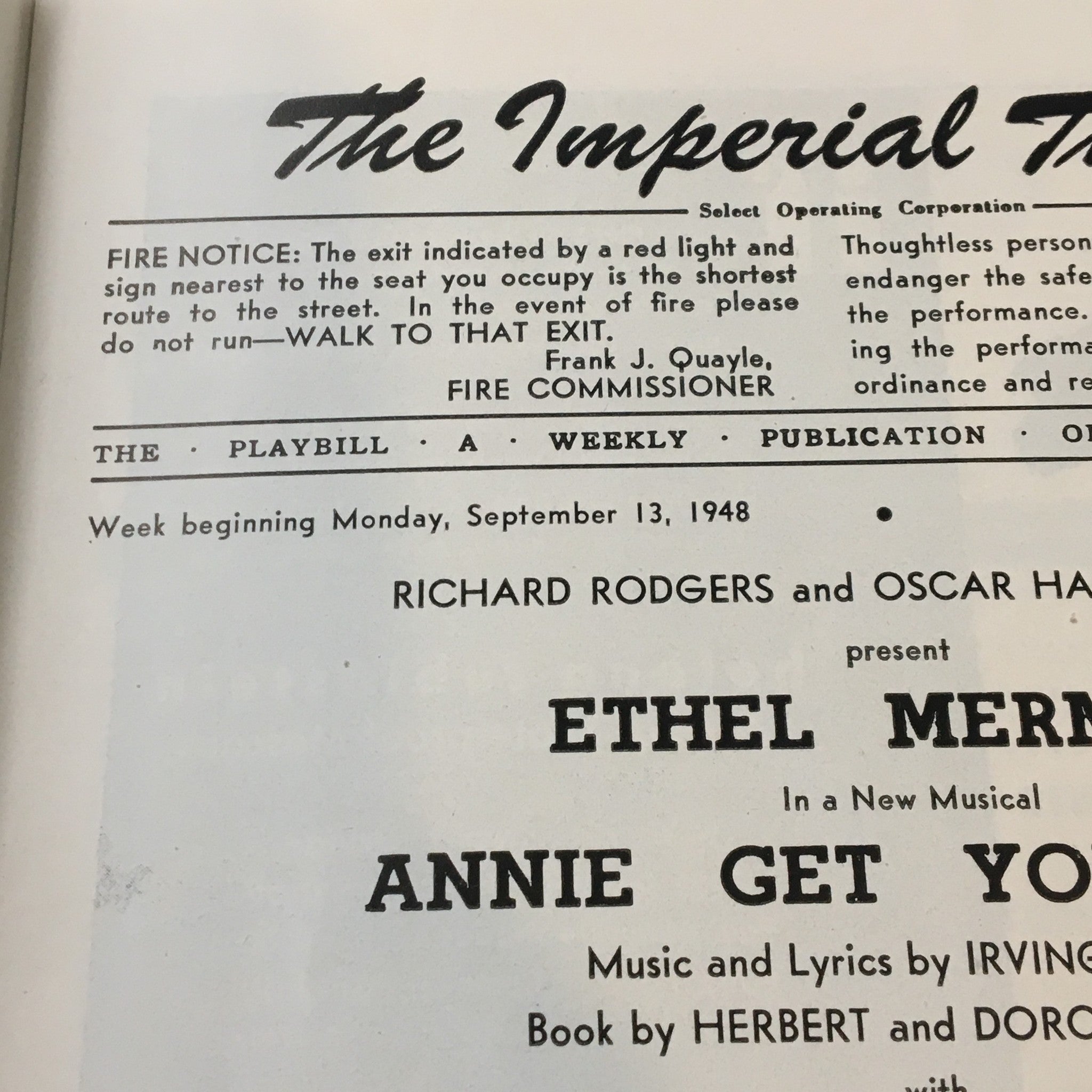 1948 Playbill The Imperial Theatre Ethel Merman in Annie Get Your Gin