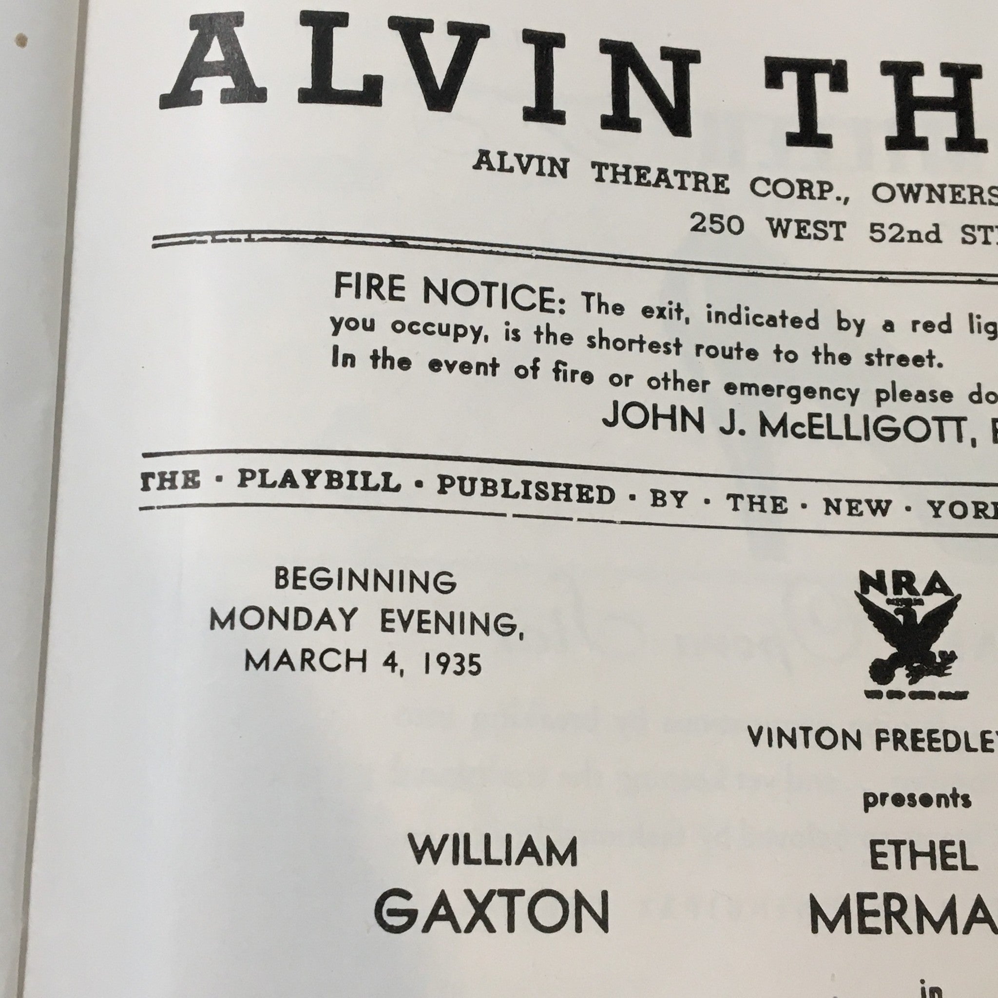 1935 Playbill Alvin Theatre William Gaxton in Anything Goes with Bettina Hall