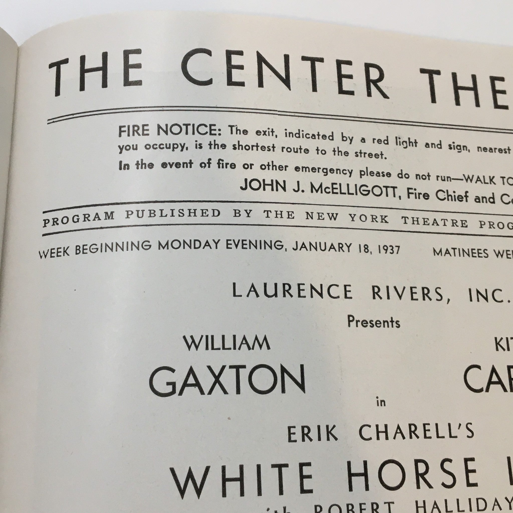 1937 Playbill The Center Theatre Erik Carrell's White Horse Inn Robert Halliday