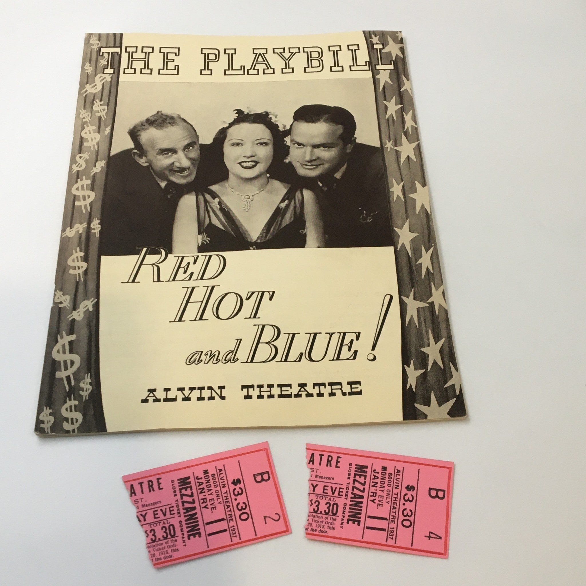 1937 Playbill Alvin Theatre Jimmy Durante Bob Hope in Red Hot and Blue