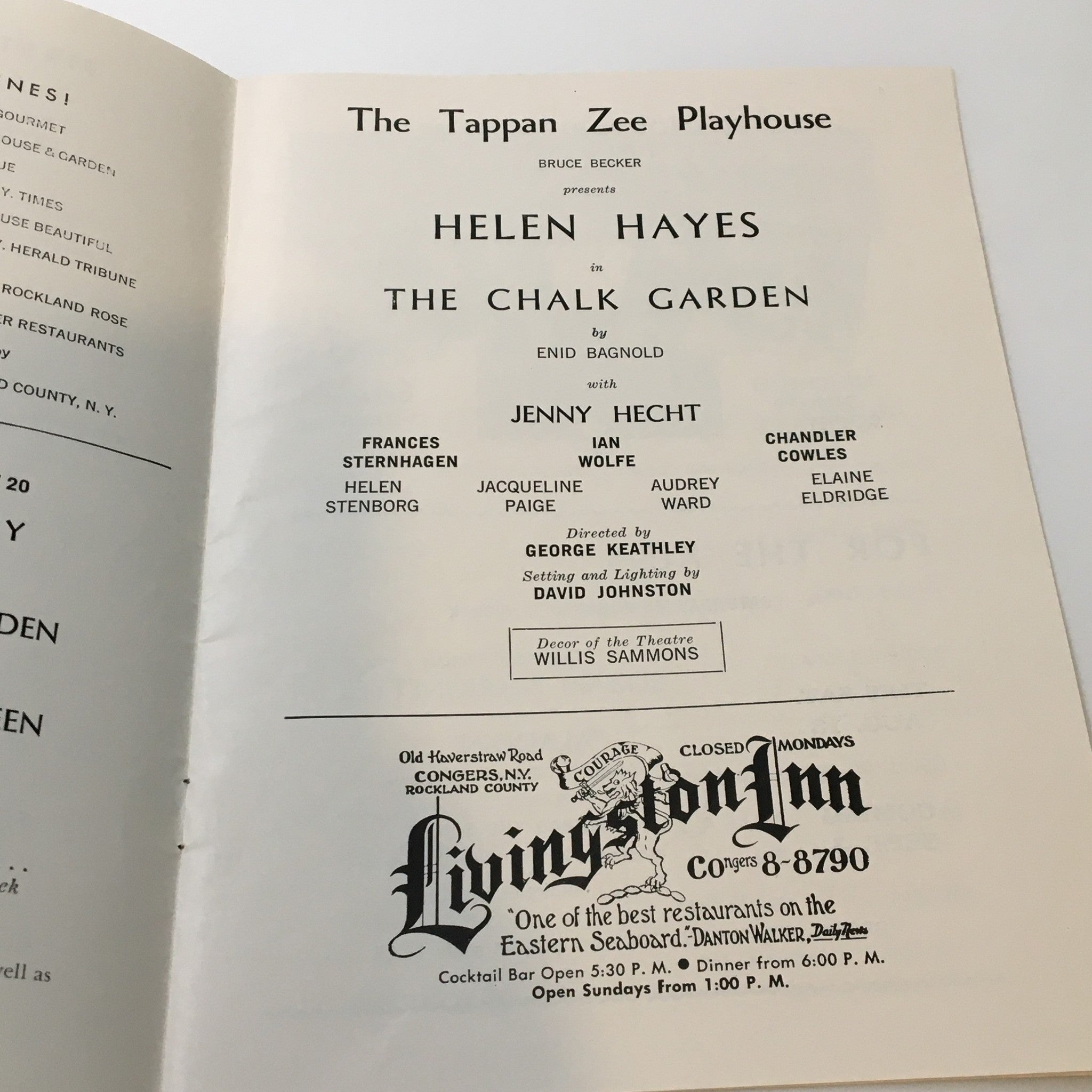 1956 Playbill The Tappan Zee Playhouse Helen Hayes in The Chalk Garden