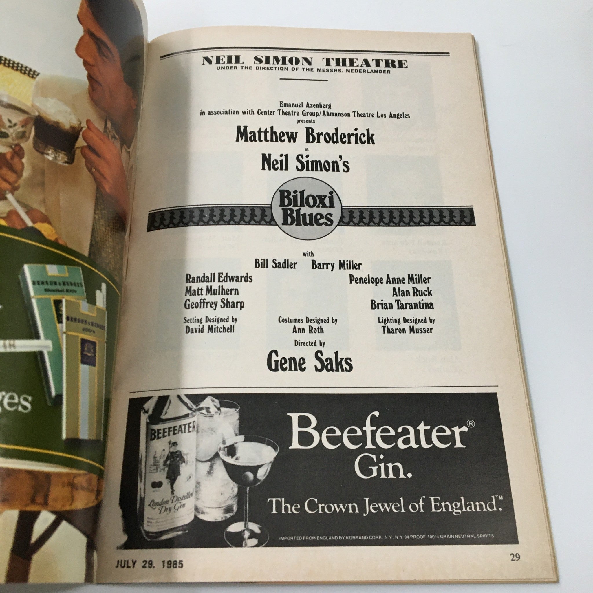 1985 Playbill Neil Simon Theatre Matthew Broderick in Neil Simon's Biloxi Blues