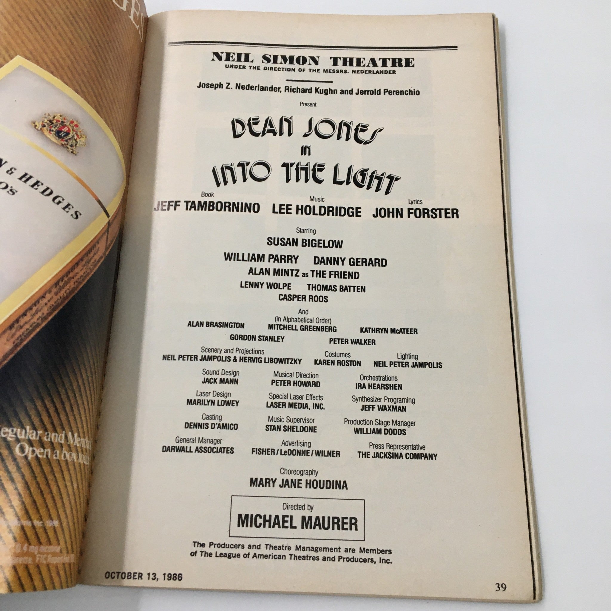 1986 Playbill Neil Simon Theatre Dean Jones in Into The Light by Michael Maurer