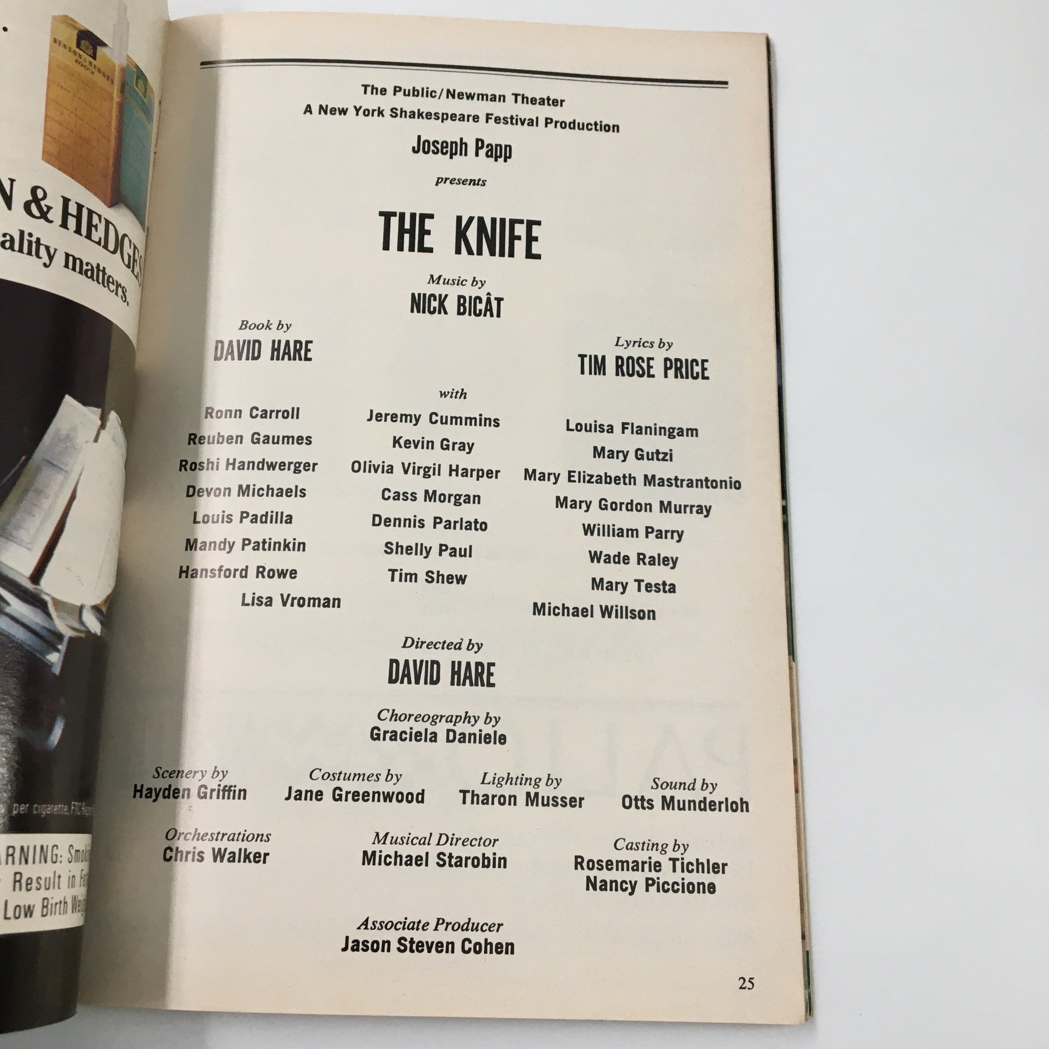 1987 Playbill New York Shakespeare Festival Theatre The Knife by Nick Bicat