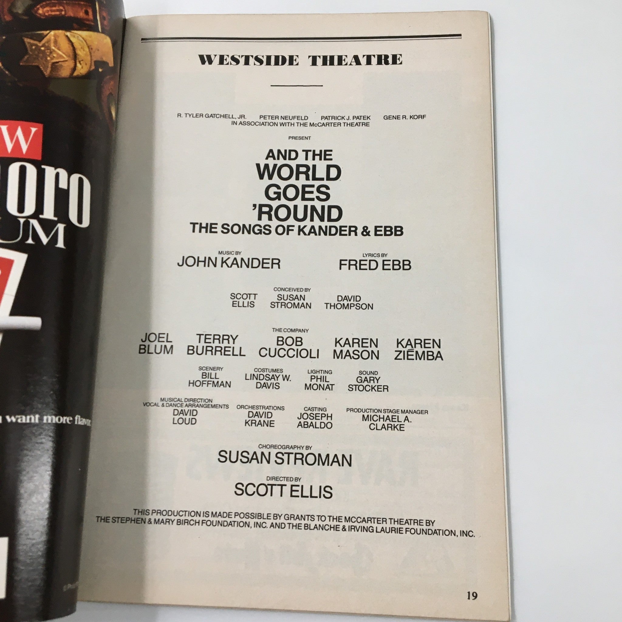 1991 Playbill Westside Theatre The World Goes 'Round The Songs of Kander & Ebb