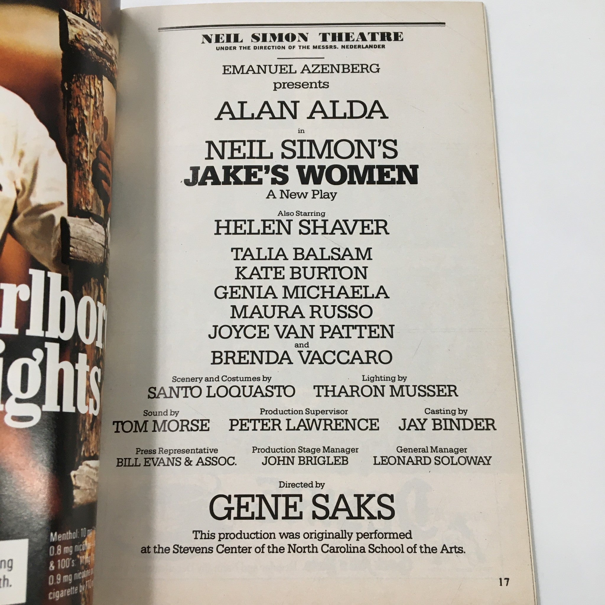 1992 Playbill Neil Simon Theatre Alan Alda in Neil Simmon's Jake's Women