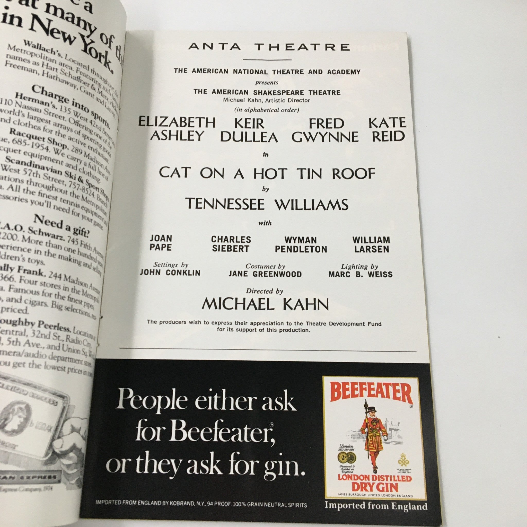 1974 Playbill Anta Theatre Elizabeth Ashley Cat On A Hot Tin Roof Michael Kahn