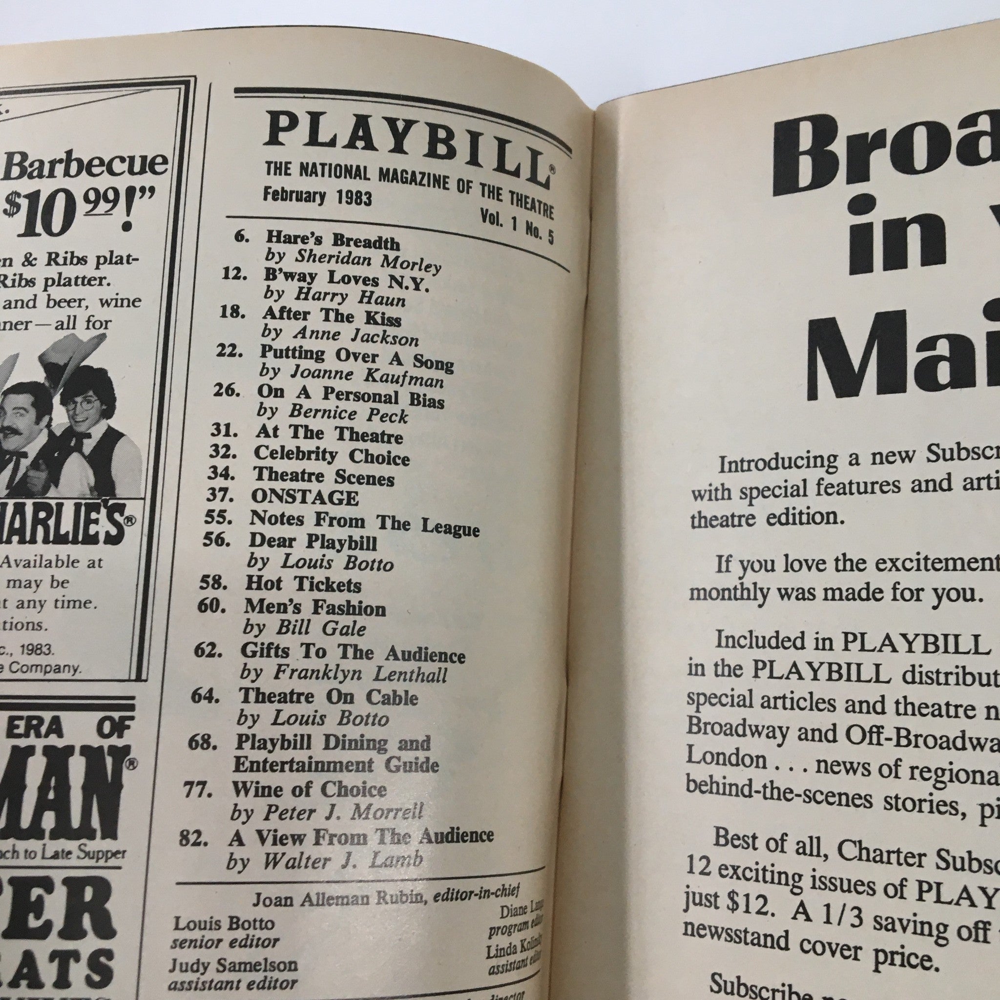 1983 Playbill Ambassador Theatre Tony Lo Bianco in A View From The Bridge