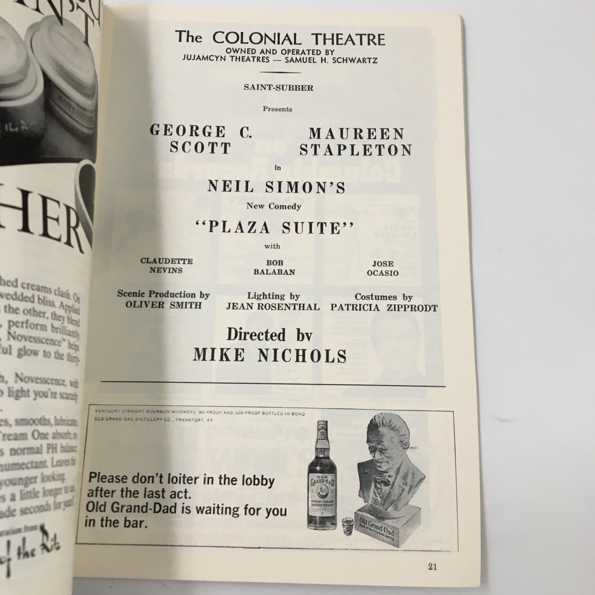 1968 Playbill The Colonial Theatre George C. Scott in Neil Simmon's Plaza Suite