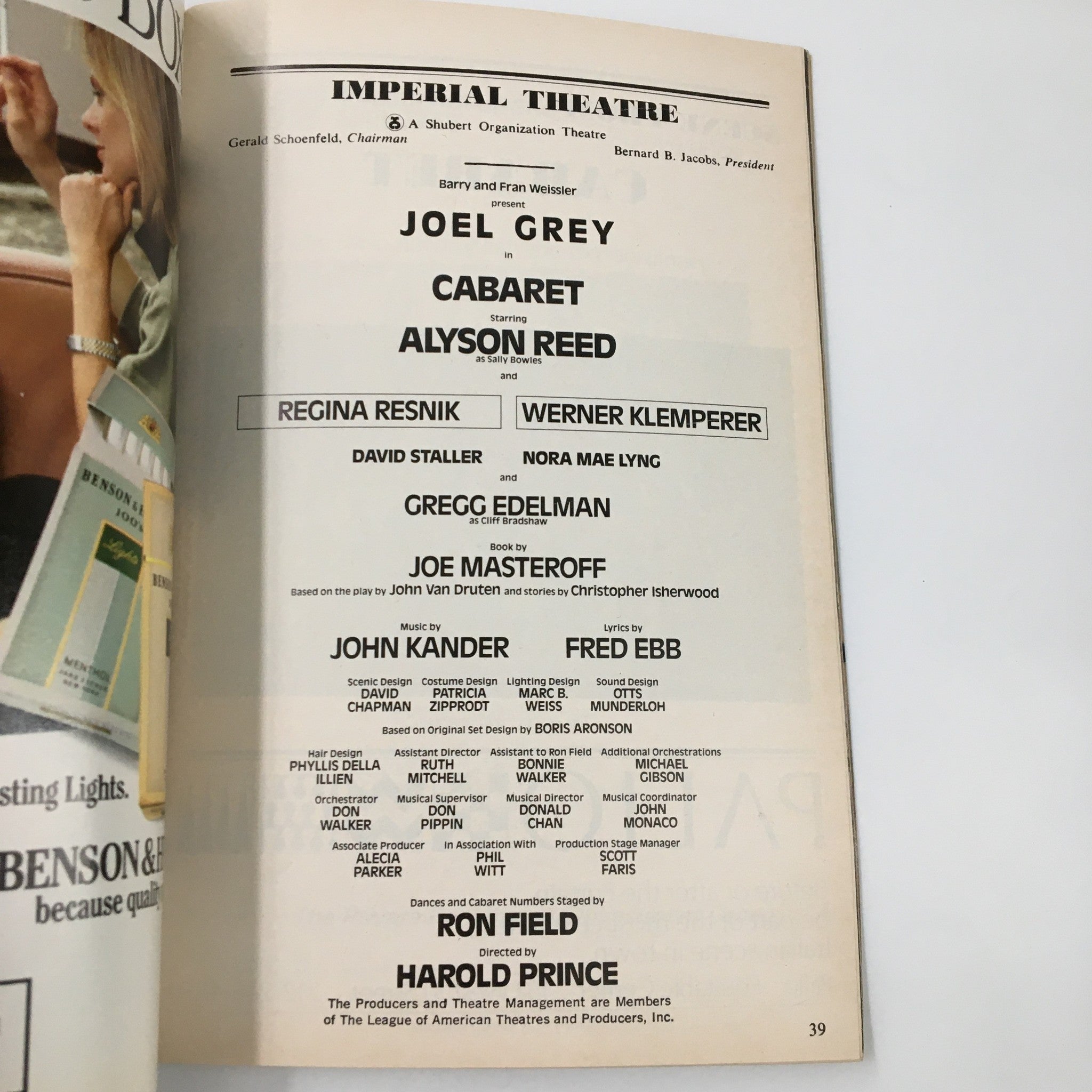 1986 Playbill Imperial Theatre Joel Grey in Cabaret by Harold Prince