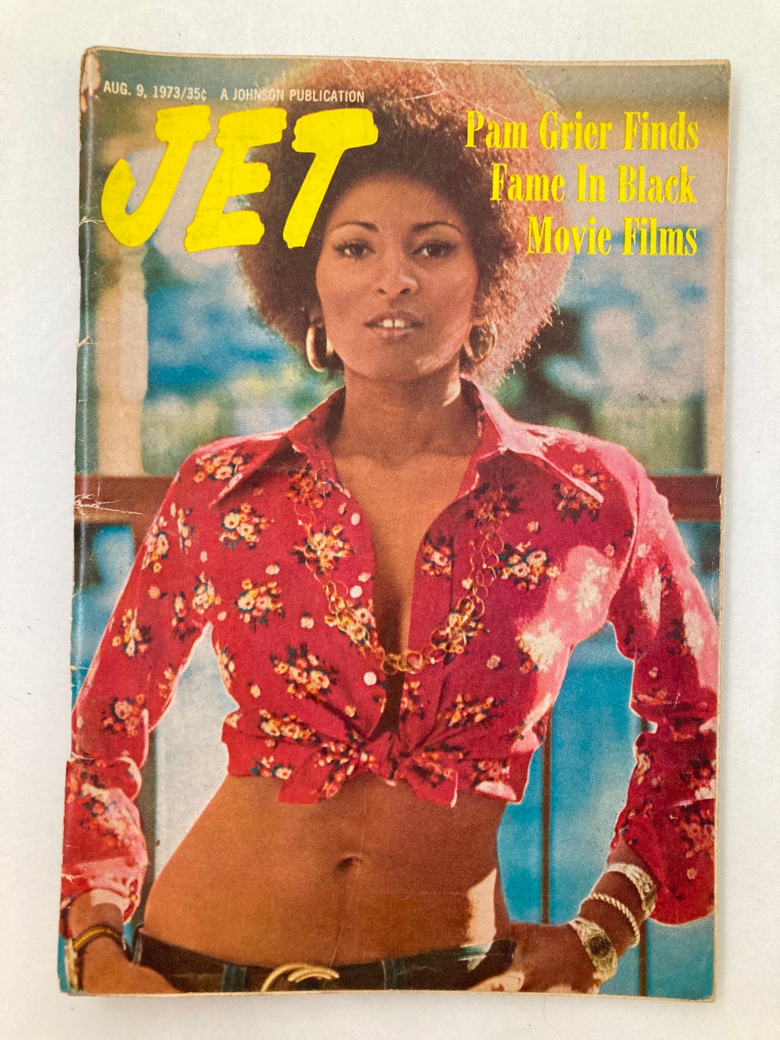 Cover of Jet Magazine dated August 9, 1973, Vol 49 #20 featuring Pam Grier, showcasing her rise to fame in Black movie films.