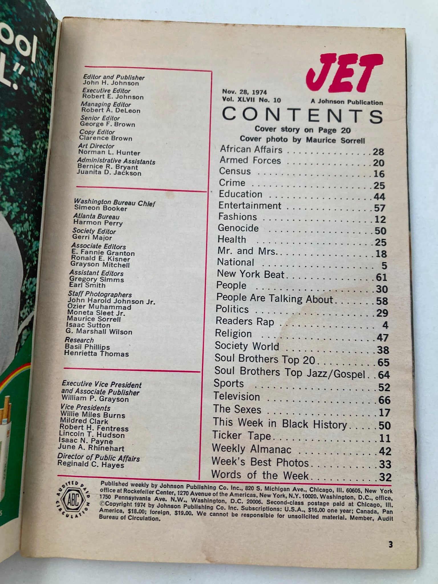 VTG Jet Magazine November 28 1974 Vol 47 #10 Ms. Jill Brown No Label