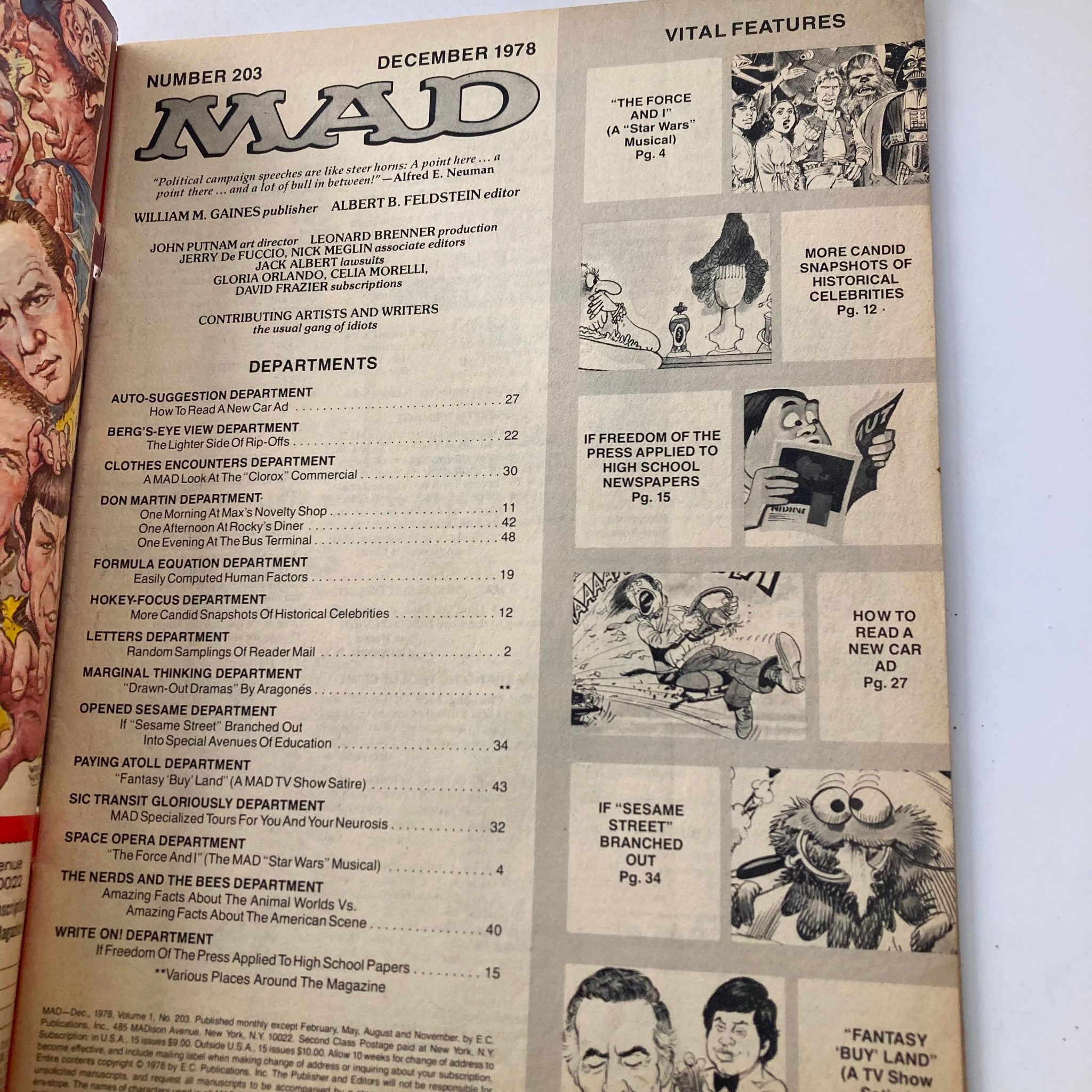 Mad Magazine December 1978 No. 203 Star Wars Musical 4.0 VG No Label