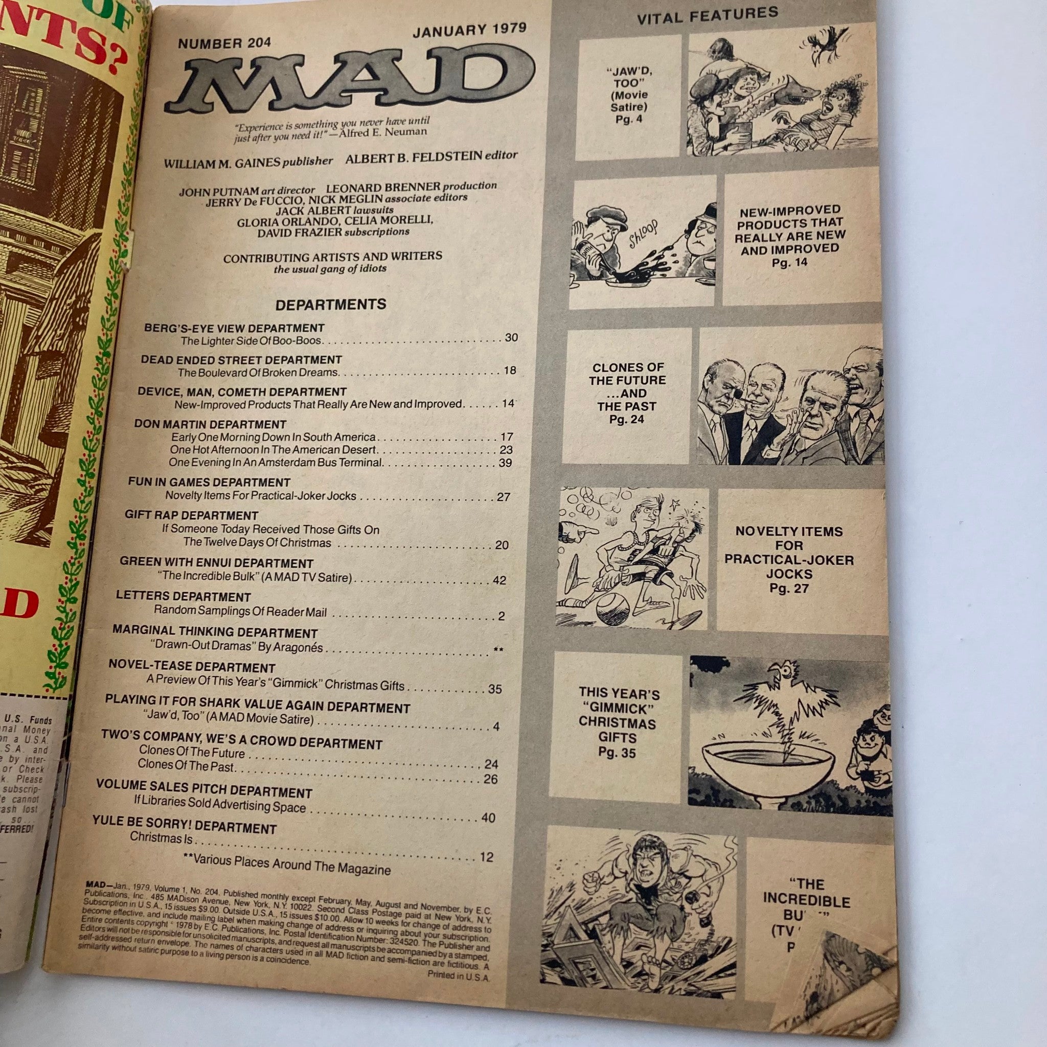 Mad Magazine January 1979 No. 204 Jaws II and The Hulk 4.0 VG No Label