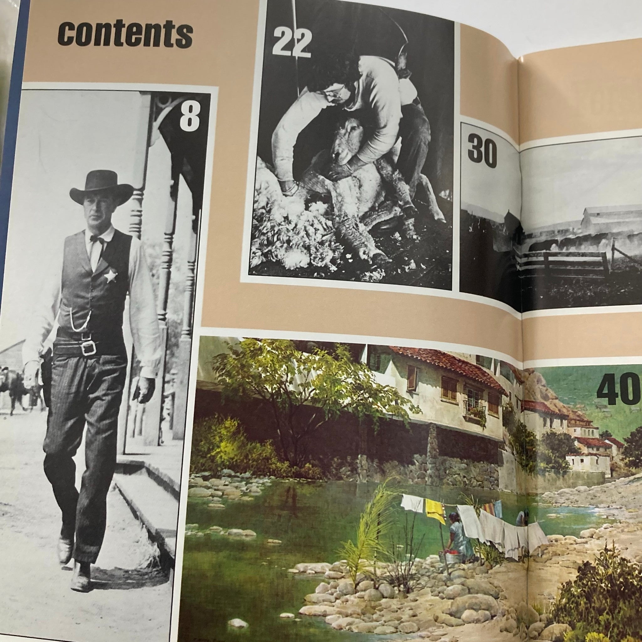 Contents page of the VTG Persimmon Hill Magazine 1979 Vol 9 No. 2 displaying features on Western history, including an image of a cowboy and scenic views, with page numbers for reference.