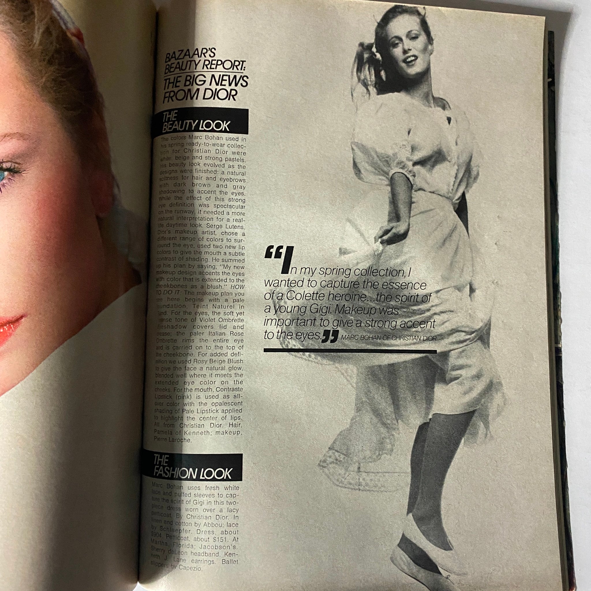 Beauty report article in Harper's Bazaar Magazine March 1978 discussing the latest fashion trends and makeup tips from Dior.