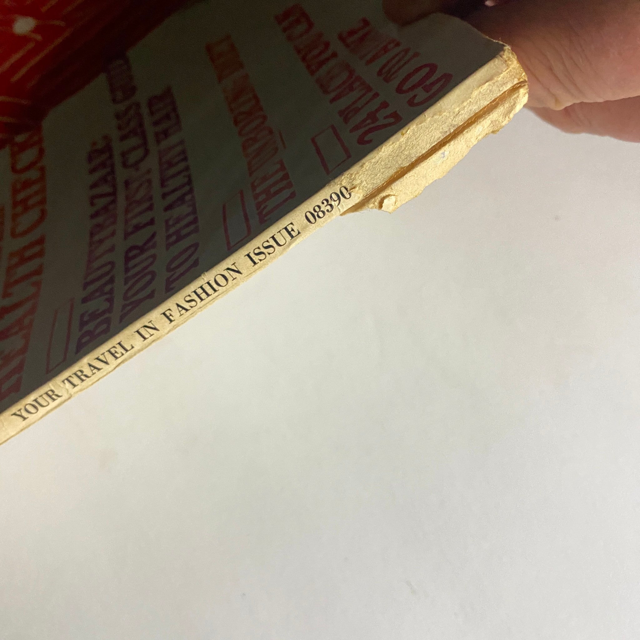 Edge of the Harper's Bazaar Magazine, May 1973 featuring the inscription 'YOUR TRAVEL IN FASHION ISSUE 08390', highlighting the vintage appeal of this collectible magazine.