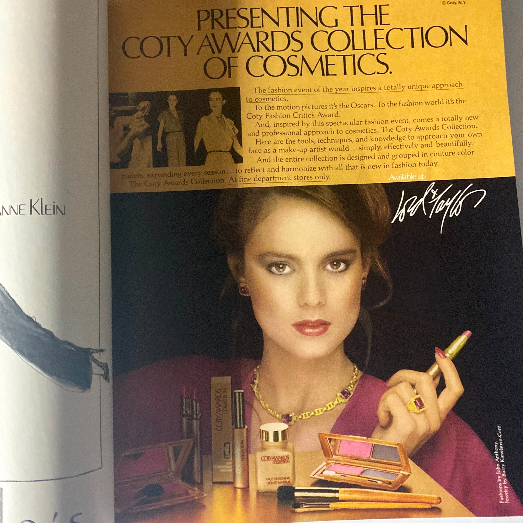 Coty Awards cosmetics advertisement from Harper's Bazaar Magazine March 1980, featuring a model with glamorous makeup, promoting the latest beauty trends and collections.