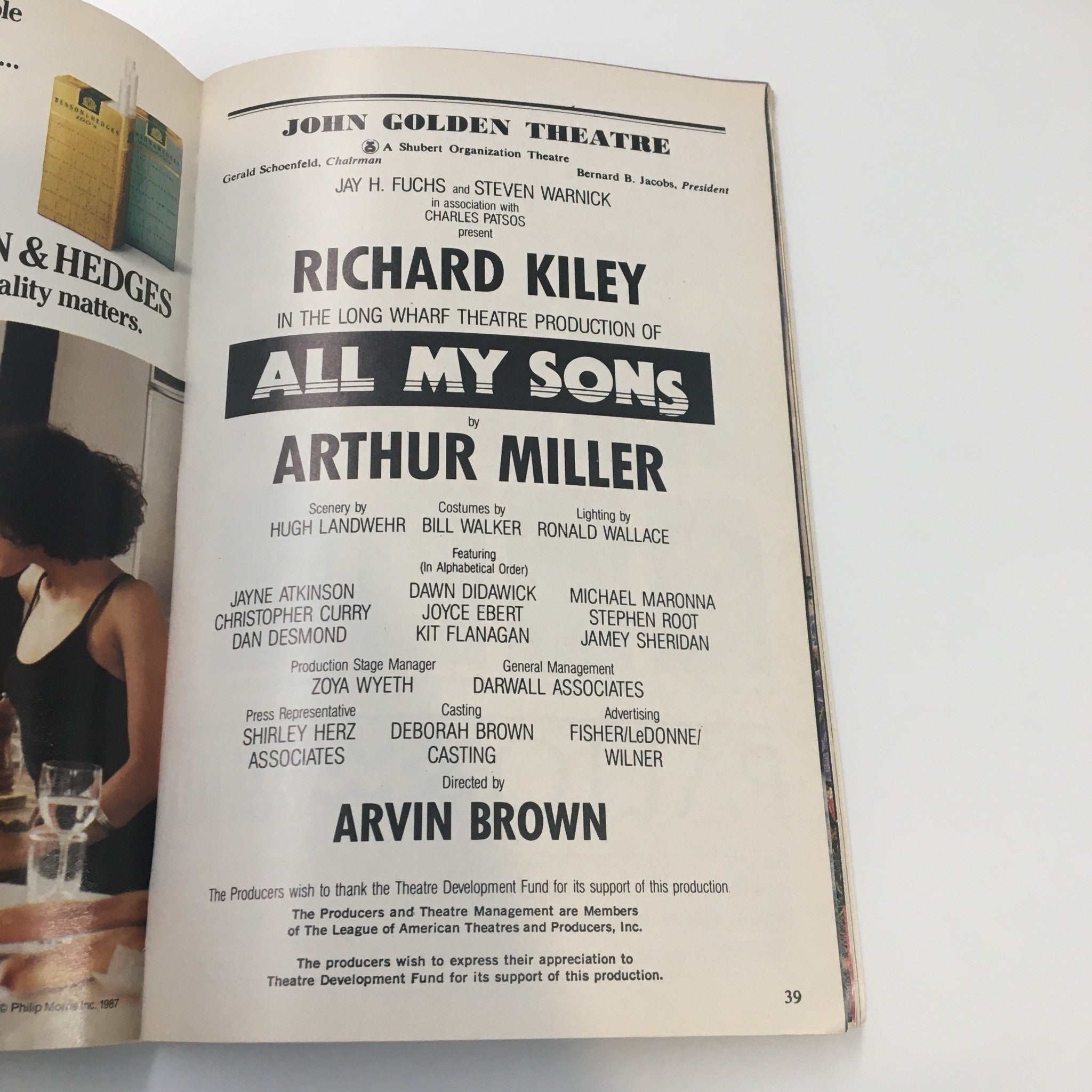 1987 Playbill John Golden Theatre Richard Kiley All My Sons by Arthur Miller