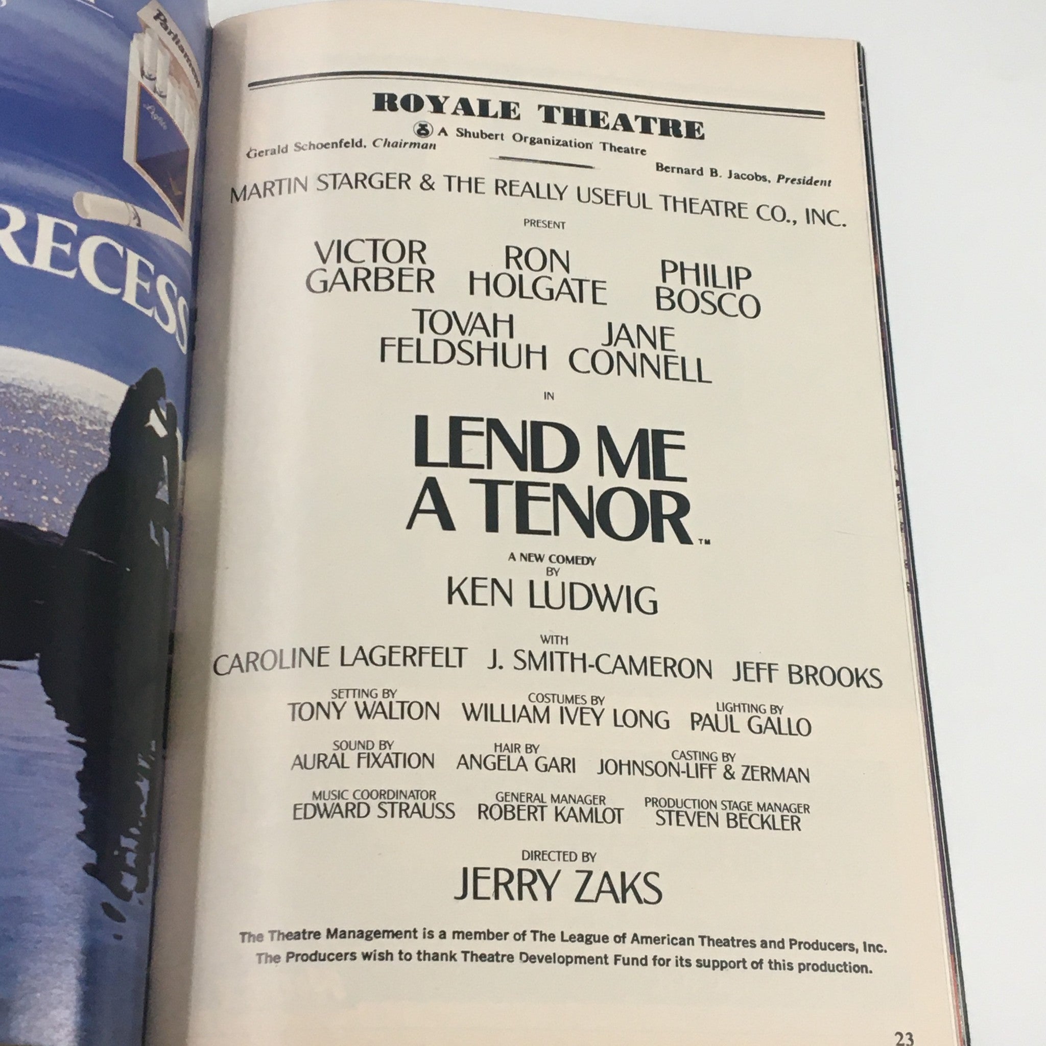 1989 Playbill Royale Theatre Victor Harber in Lend Me A Tenor by Ken Ludwig