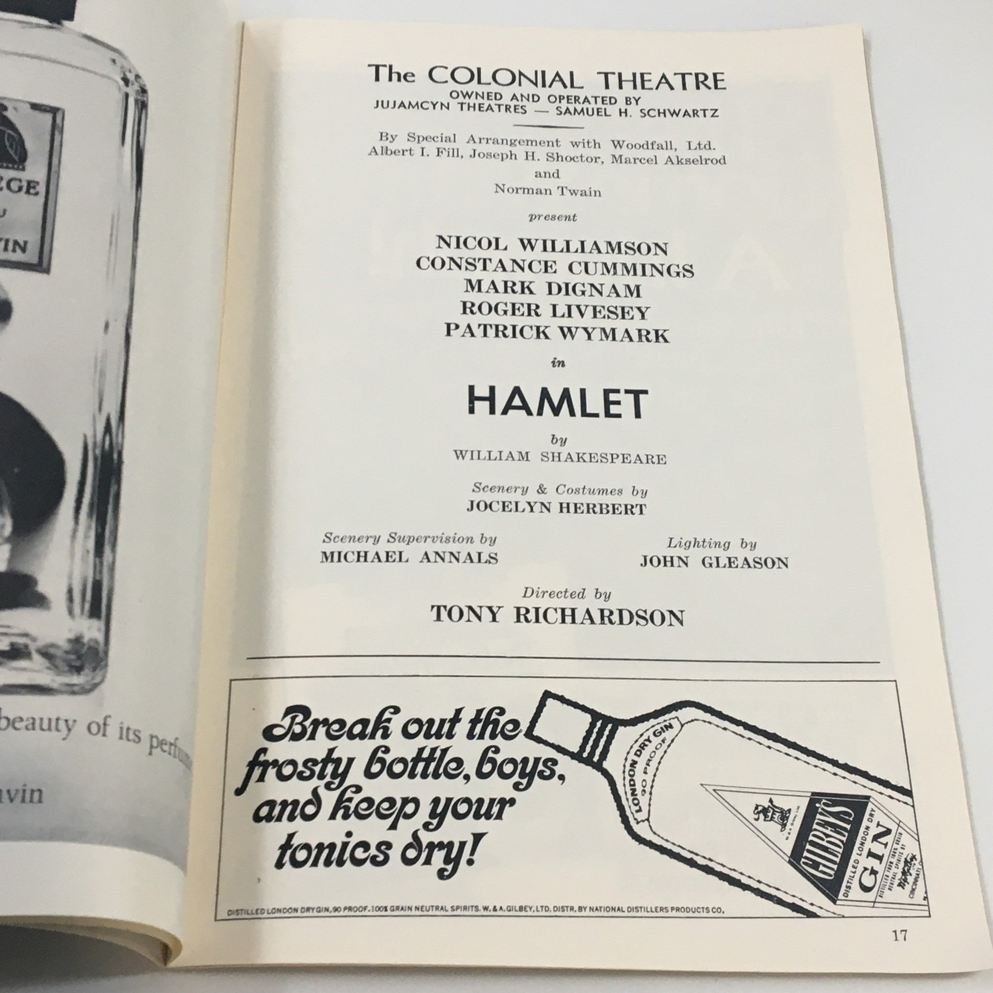 1969 Playbill The Colonial Theatre Hamlet by William Shakespeare