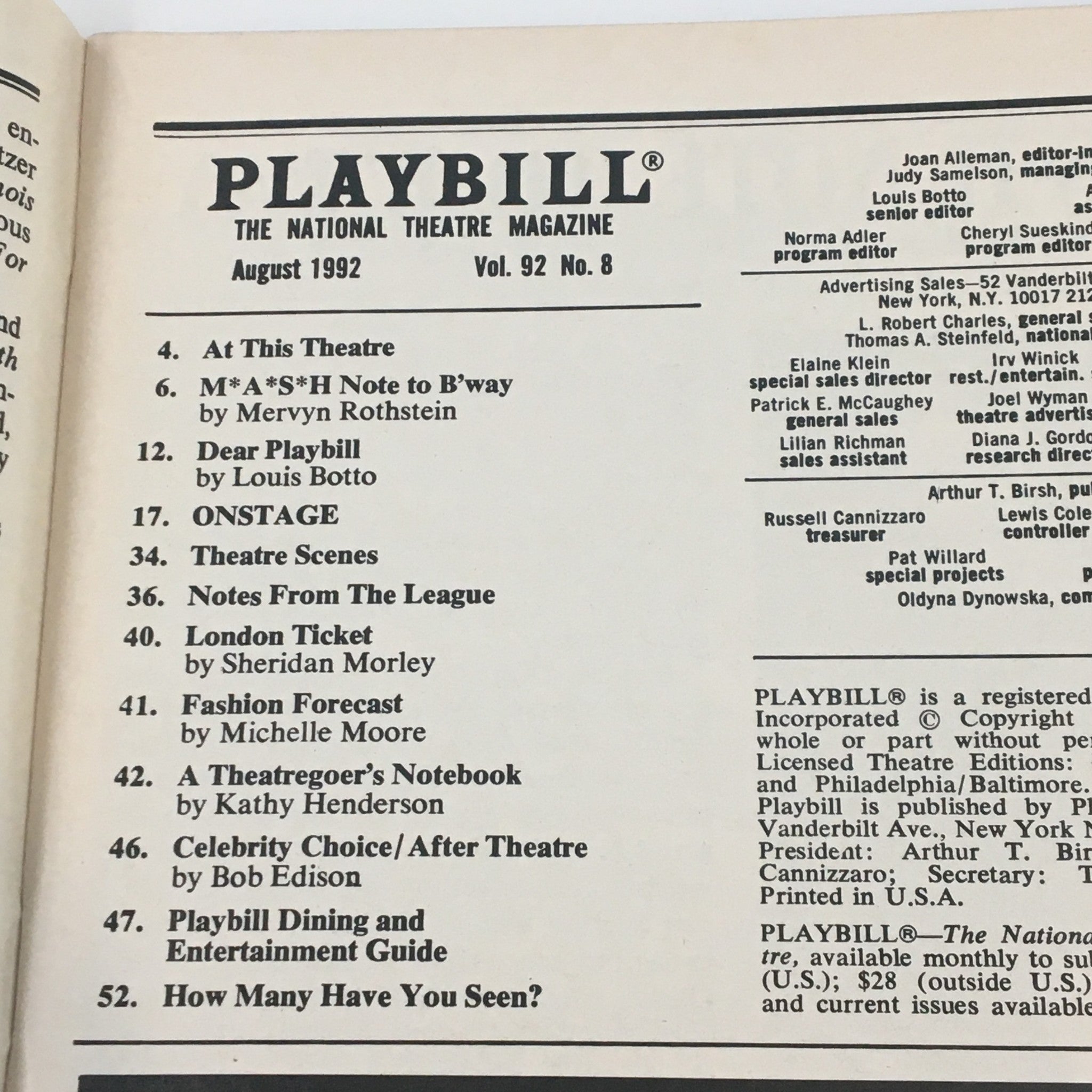 1992 Playbill Plymouth Theatre Brian Friel's Dancing at Lughnasa by P. Mason