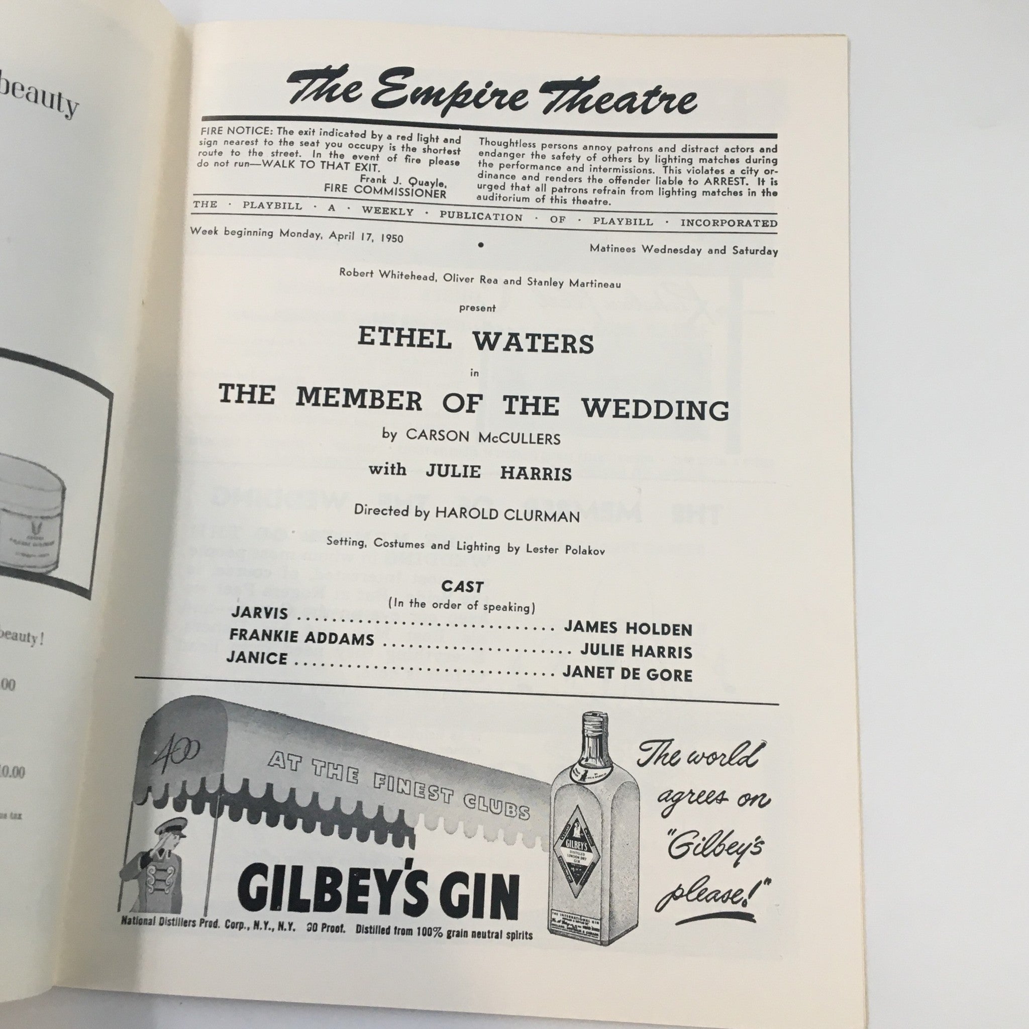 1950 Playbill The Empire Theatre Ethel Waters in The Member of the Wedding