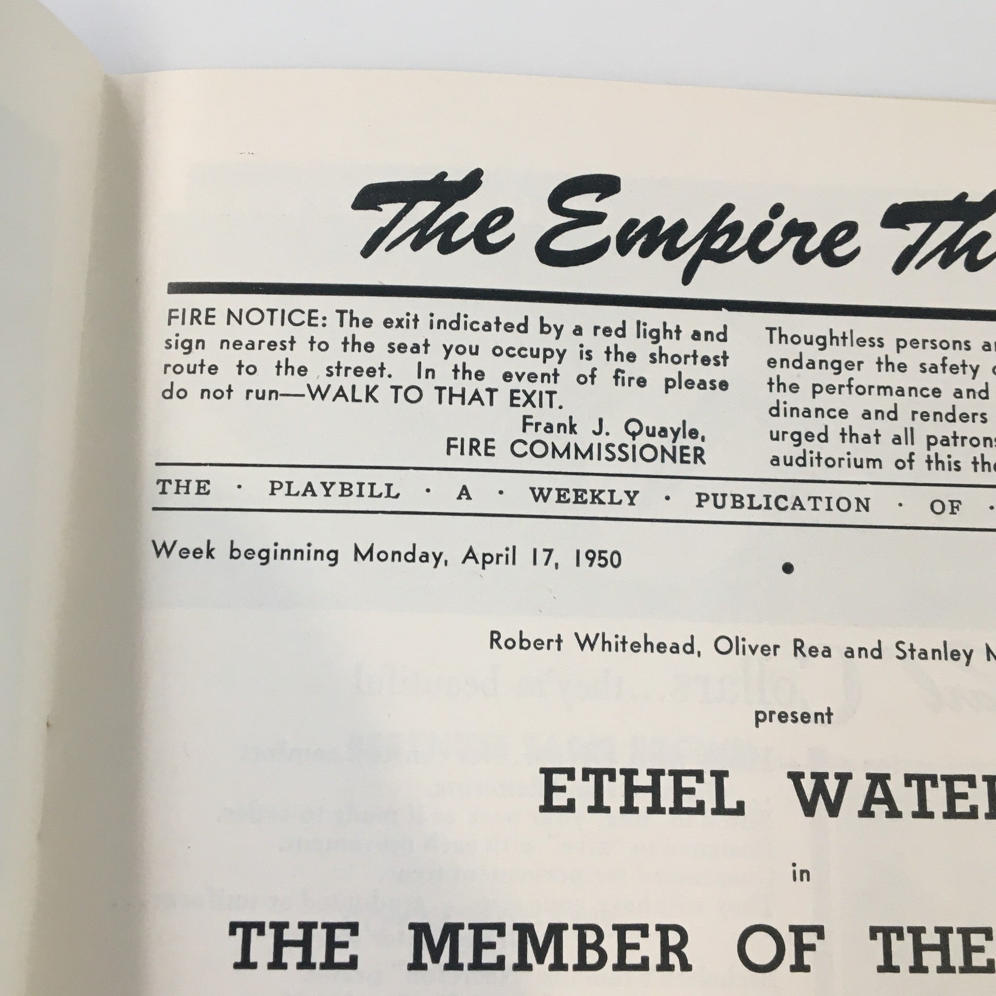 1950 Playbill The Empire Theatre Ethel Waters in The Member of the Wedding