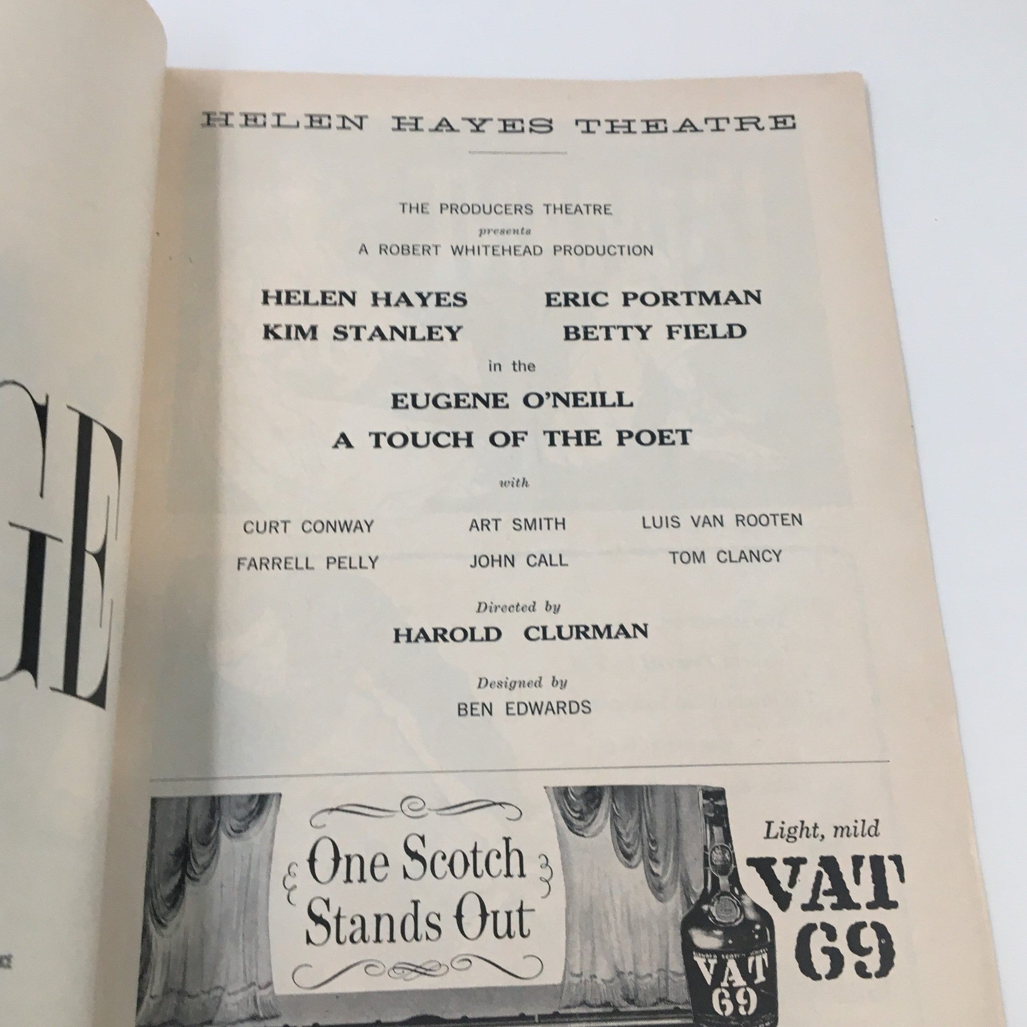 1969 Playbill Helen Hayes Theatre Eugene O'Neill A Touch of the Poet