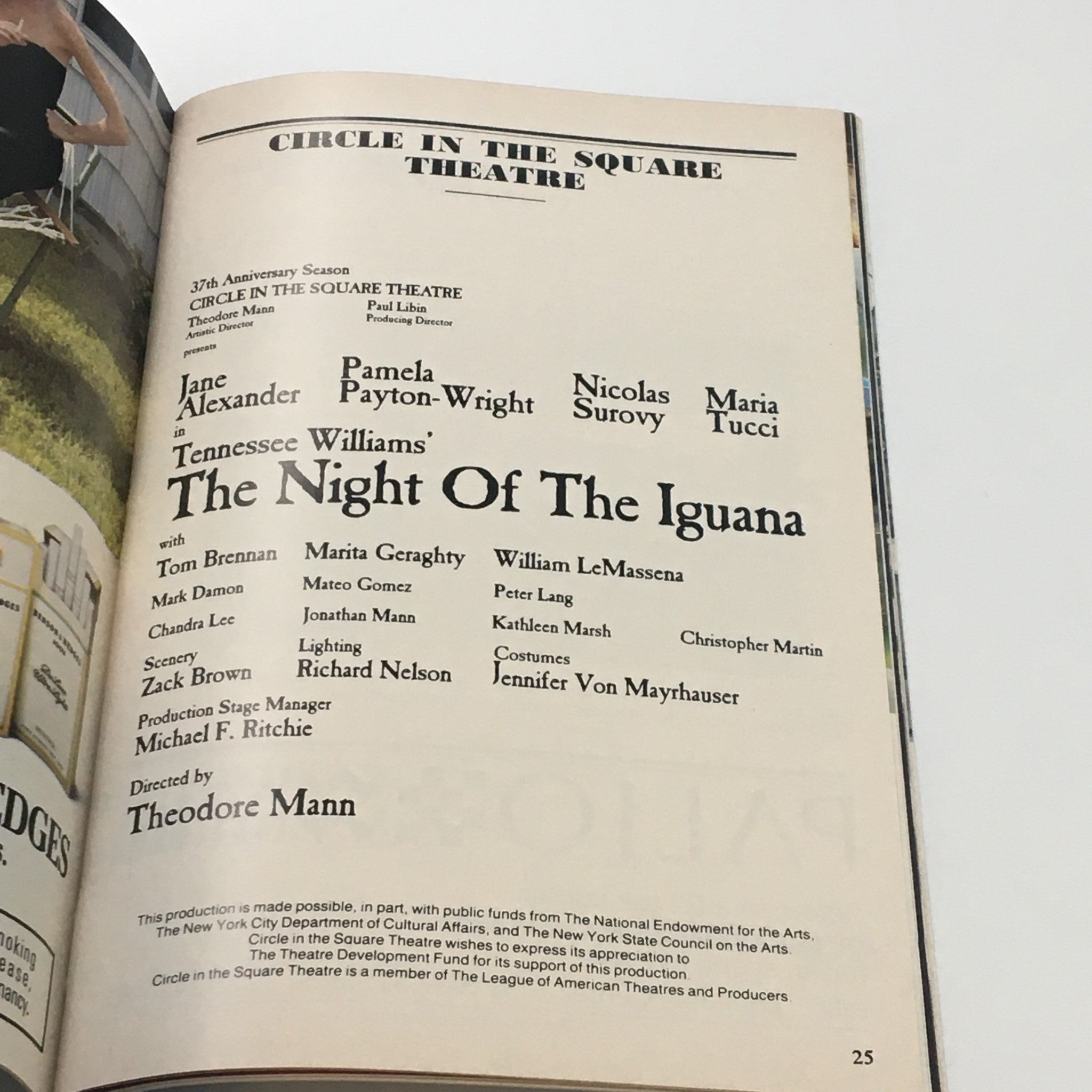 1968 Playbill Circle in The Square Theatre The Night of Iguana by Tennessee W.