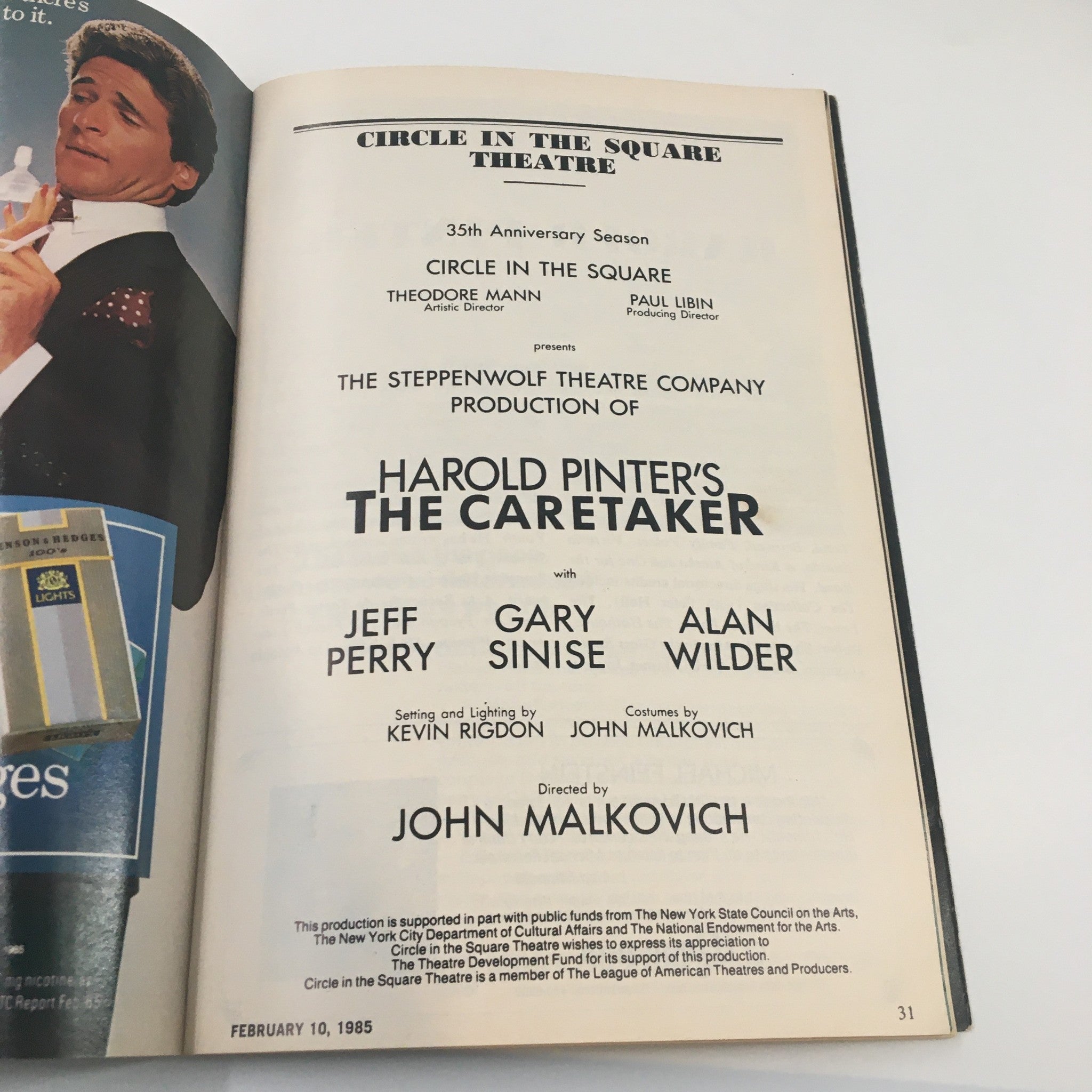 1986 Playbill Circle In The Square Theatre Harold Pinter's The Caretaker