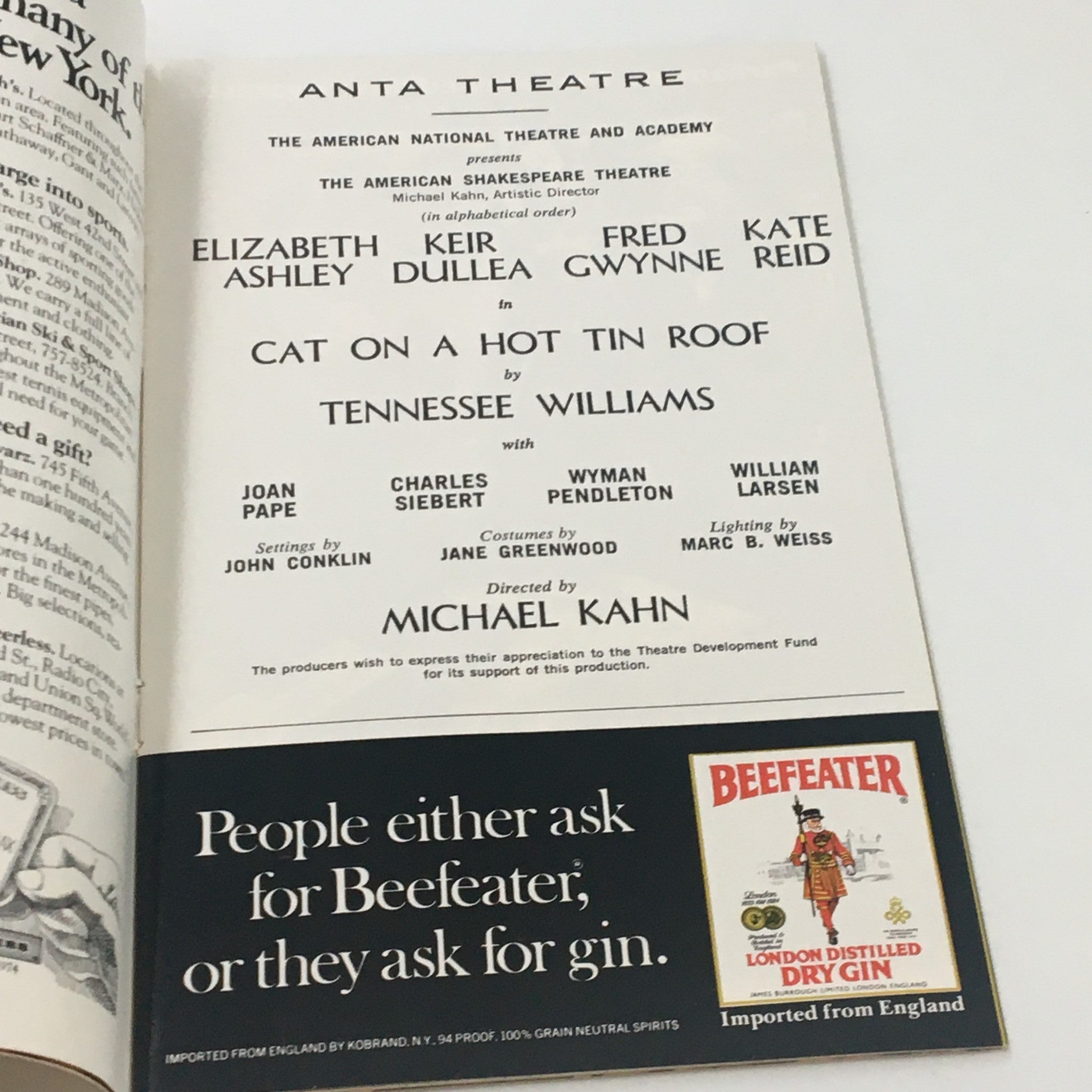 1974 Playbill Anta Theatre Cat On A Hot Tin Roof by Tennessee Williams