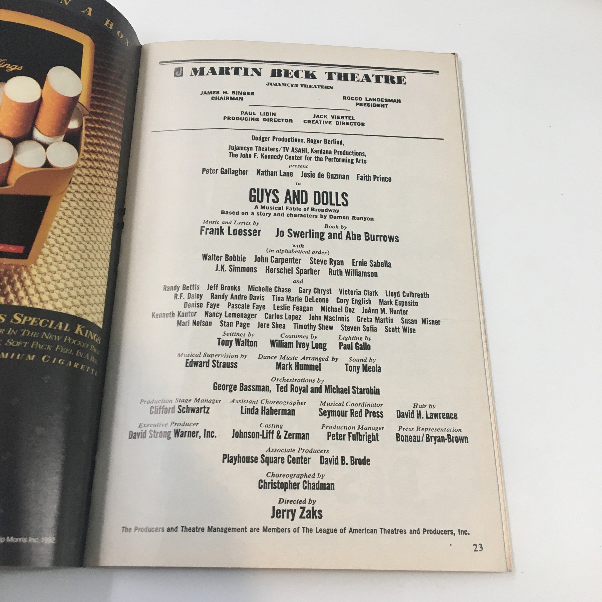 1992 Playbill Martin Beck Theatre Peter Gallagher in Guys and Dolls Jerry Zaks