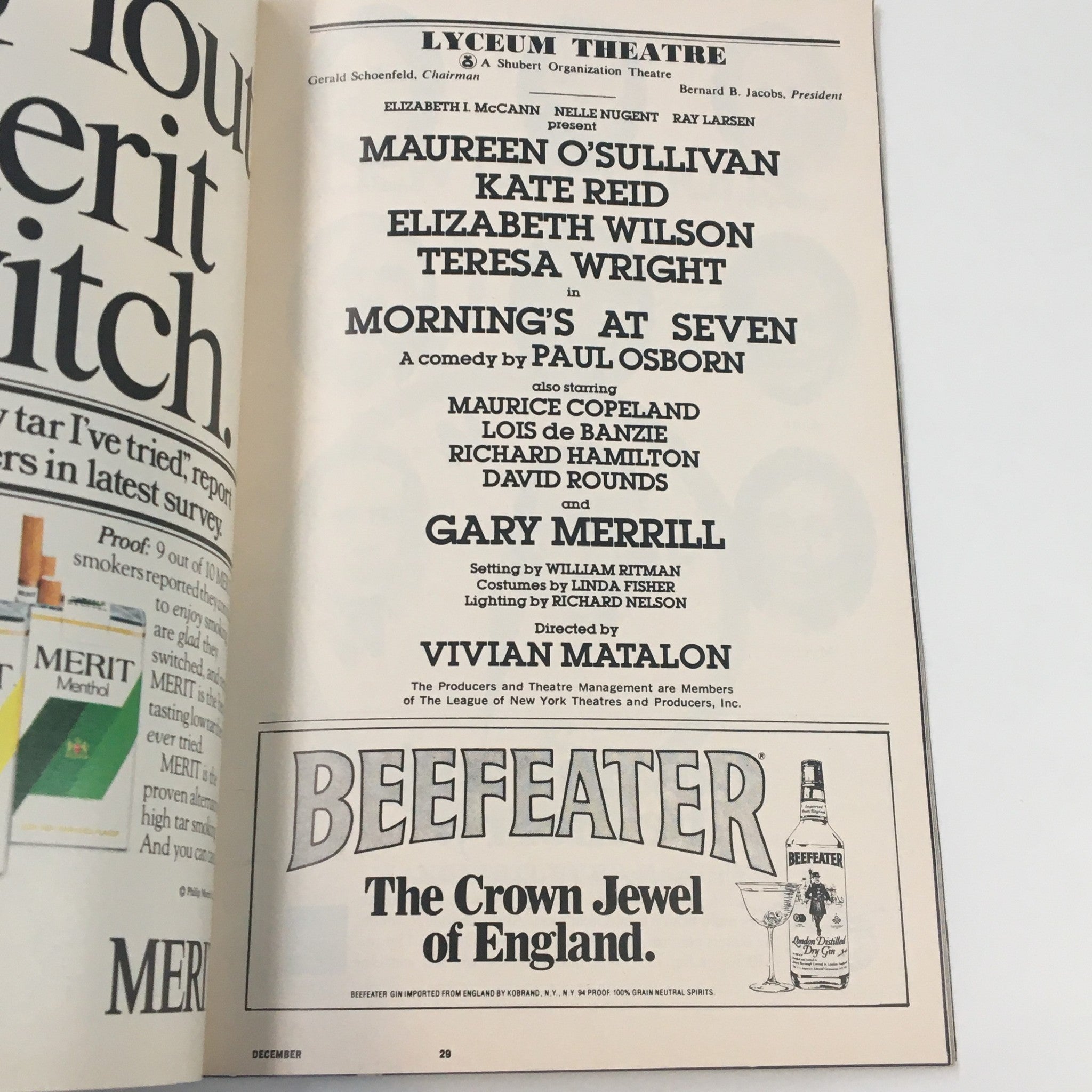 1980 Playbill Lyceum Theatre Mornings at Seven by Paul Osborn