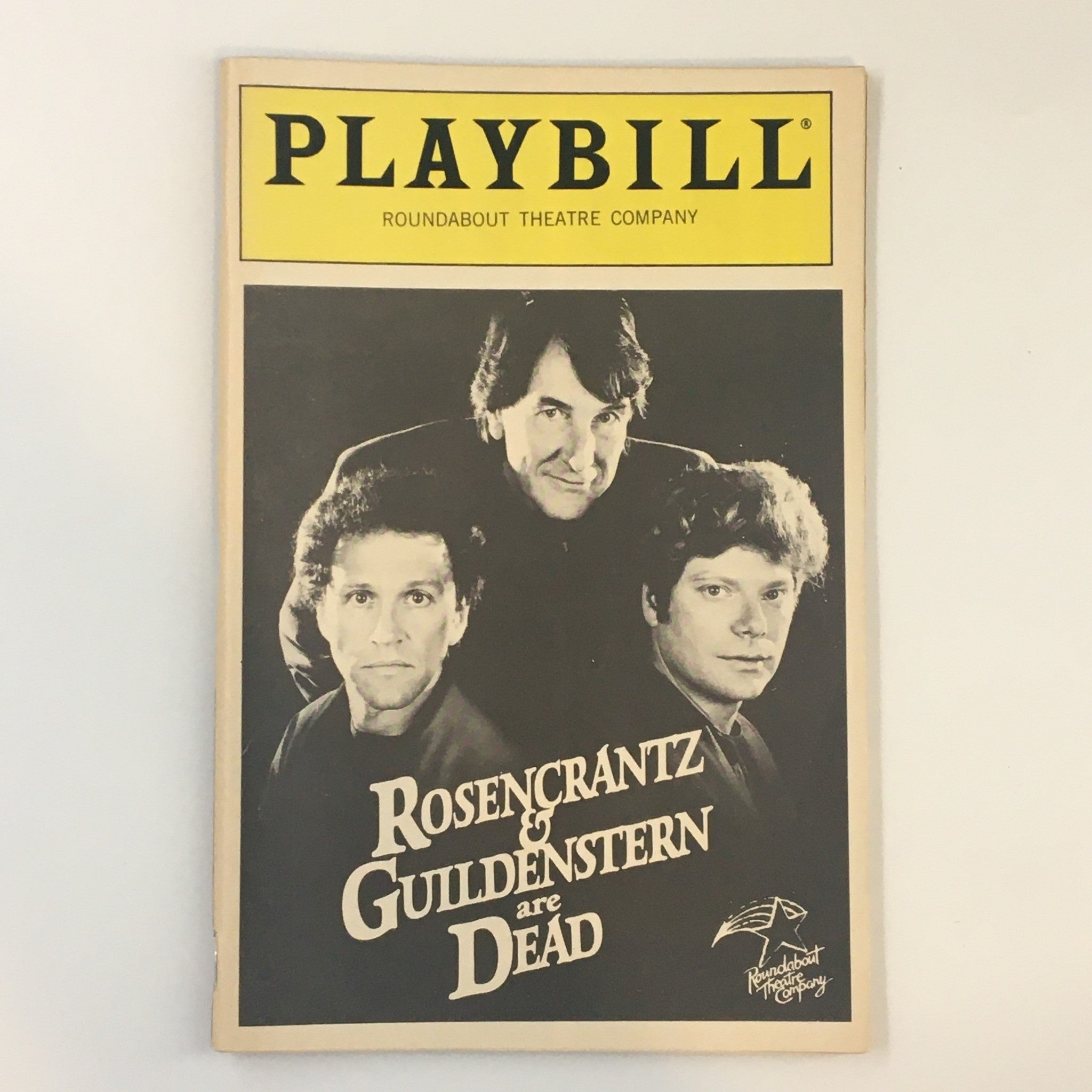 1987 Playbill from the Roundabout Theatre Company for the production of Rosencrantz and Guildenstern Are Dead, featuring a black and white cover with prominent actors' portraits.