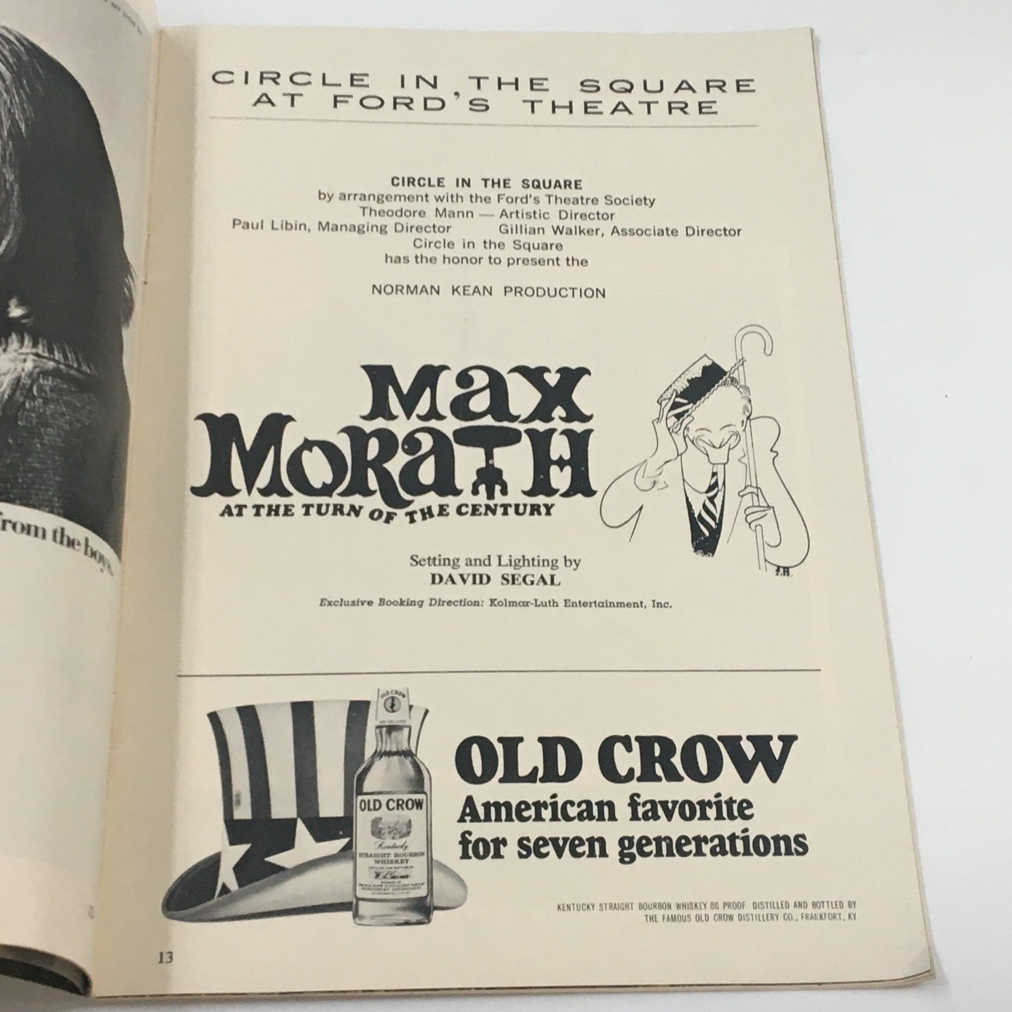 Page from the January 1970 Playbill highlighting Max Morath at the Turn of the Century, with details about the production at Circle in the Square at Ford's Theatre.
