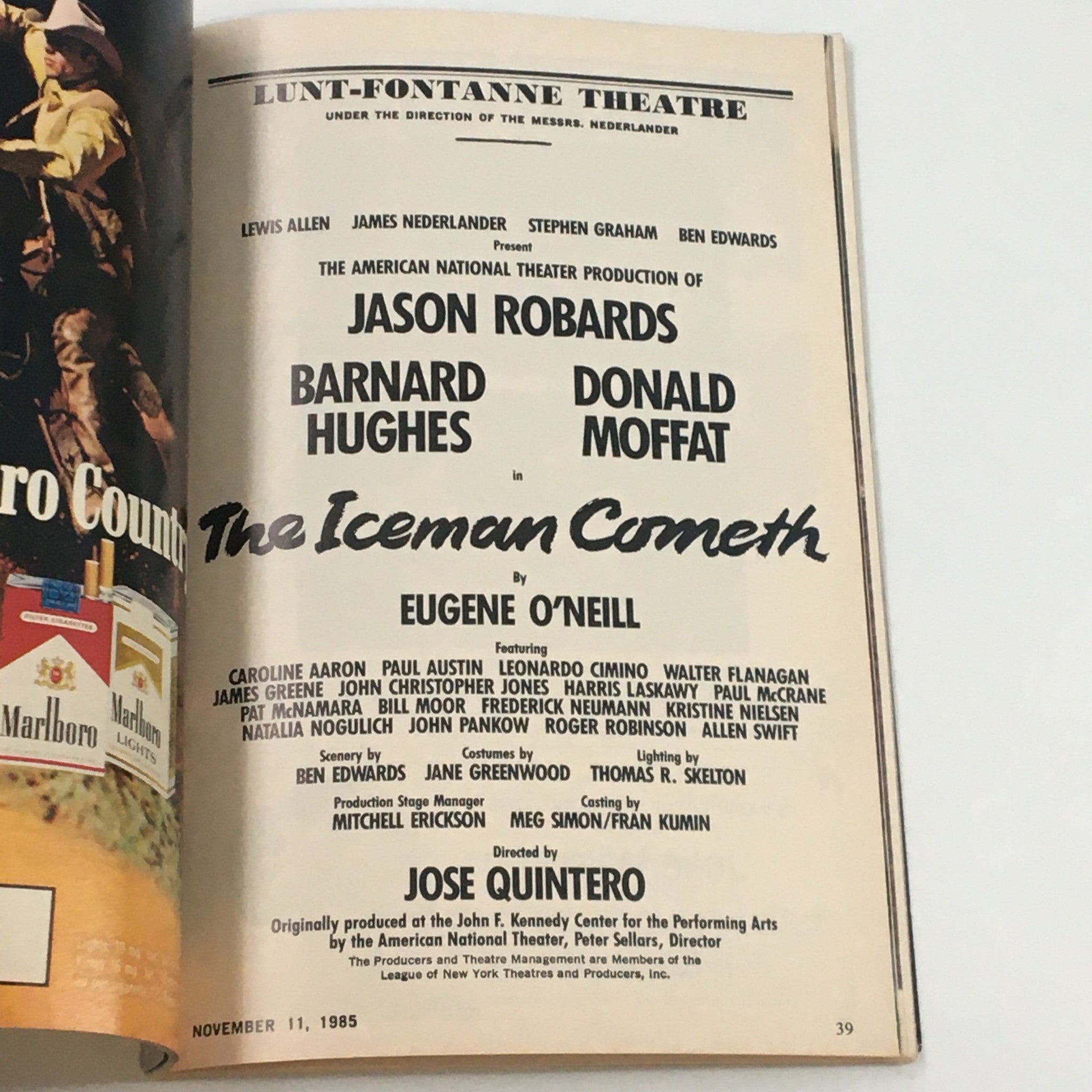 1985 Playbill Lunt-Fontanne Theatre The Iceman Cometh by Eugene O'Neill