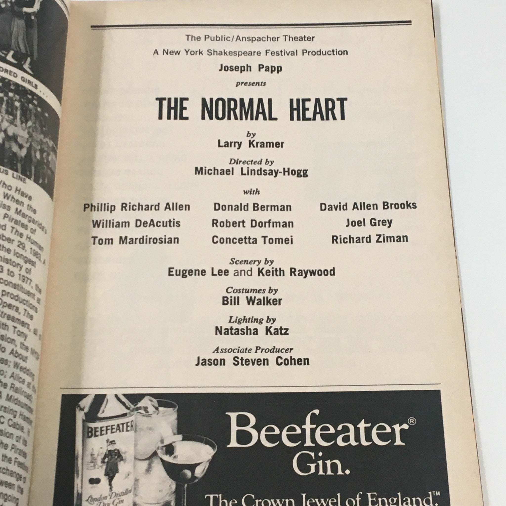 1985 Showbill Anspacher Theater Joseph Papp's The Normal Heart by Larry Kramer