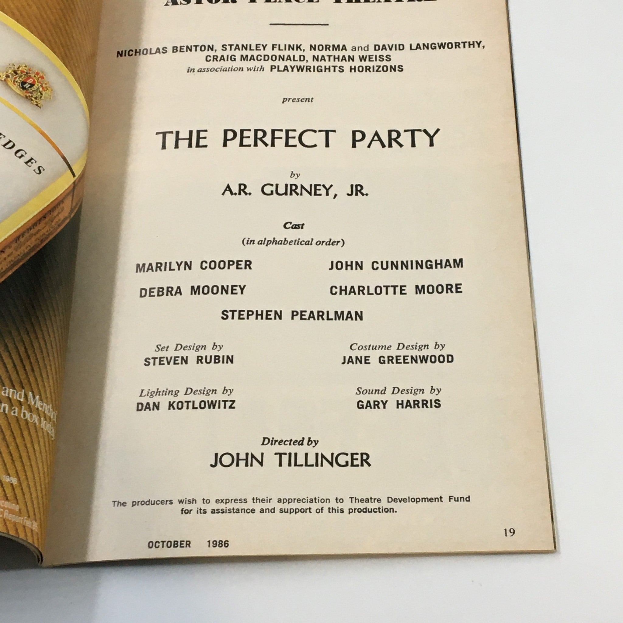 1986 Playbill Astor Place Theatre The Perfect Party by A.R. Gurney Jr.