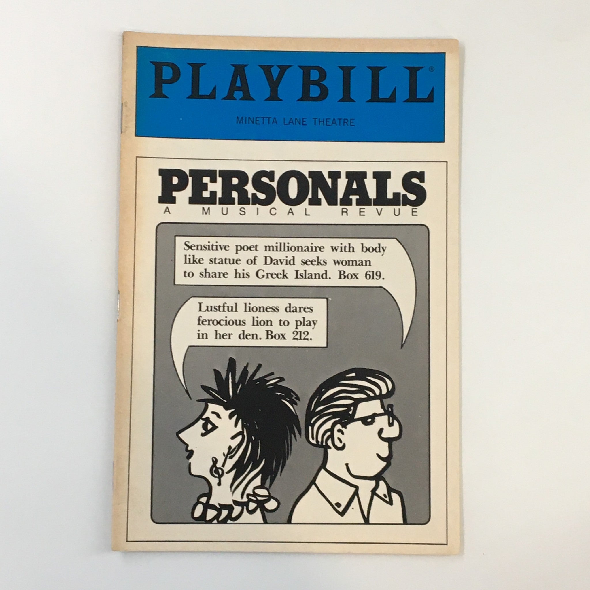 1986 Playbill Minetta Lane Theatre Personals A Musical Revue by David Crane