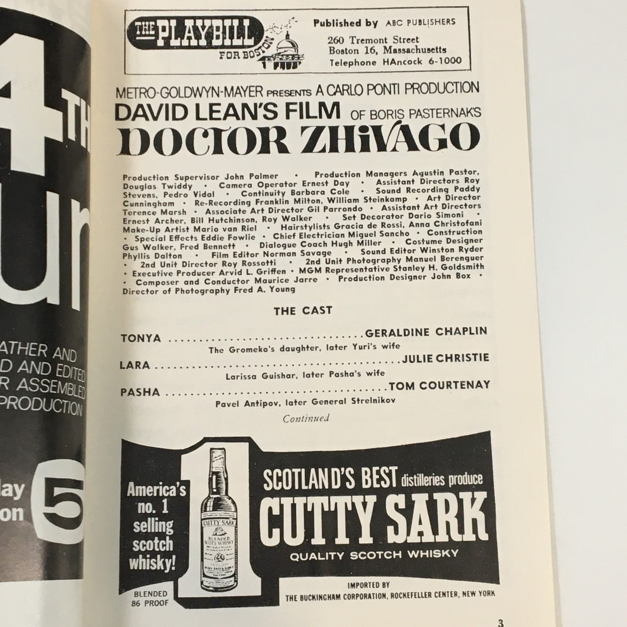 1966 Playbill The Saxon Theatre David Lean's Film Doctor Zhivago