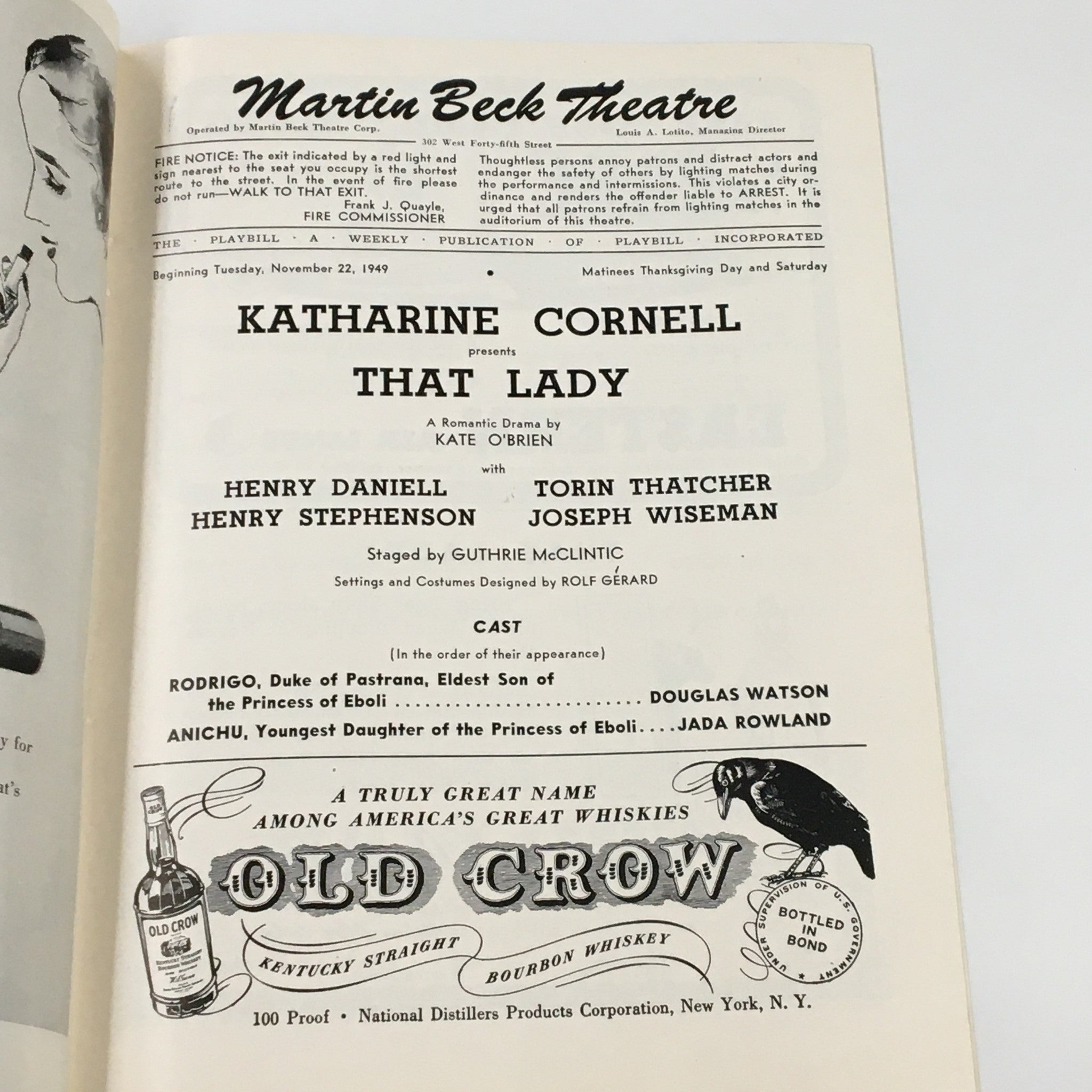 1949 Playbill Martin Beck Theatre Katharine Cornell in That Lady by Kare Obrien