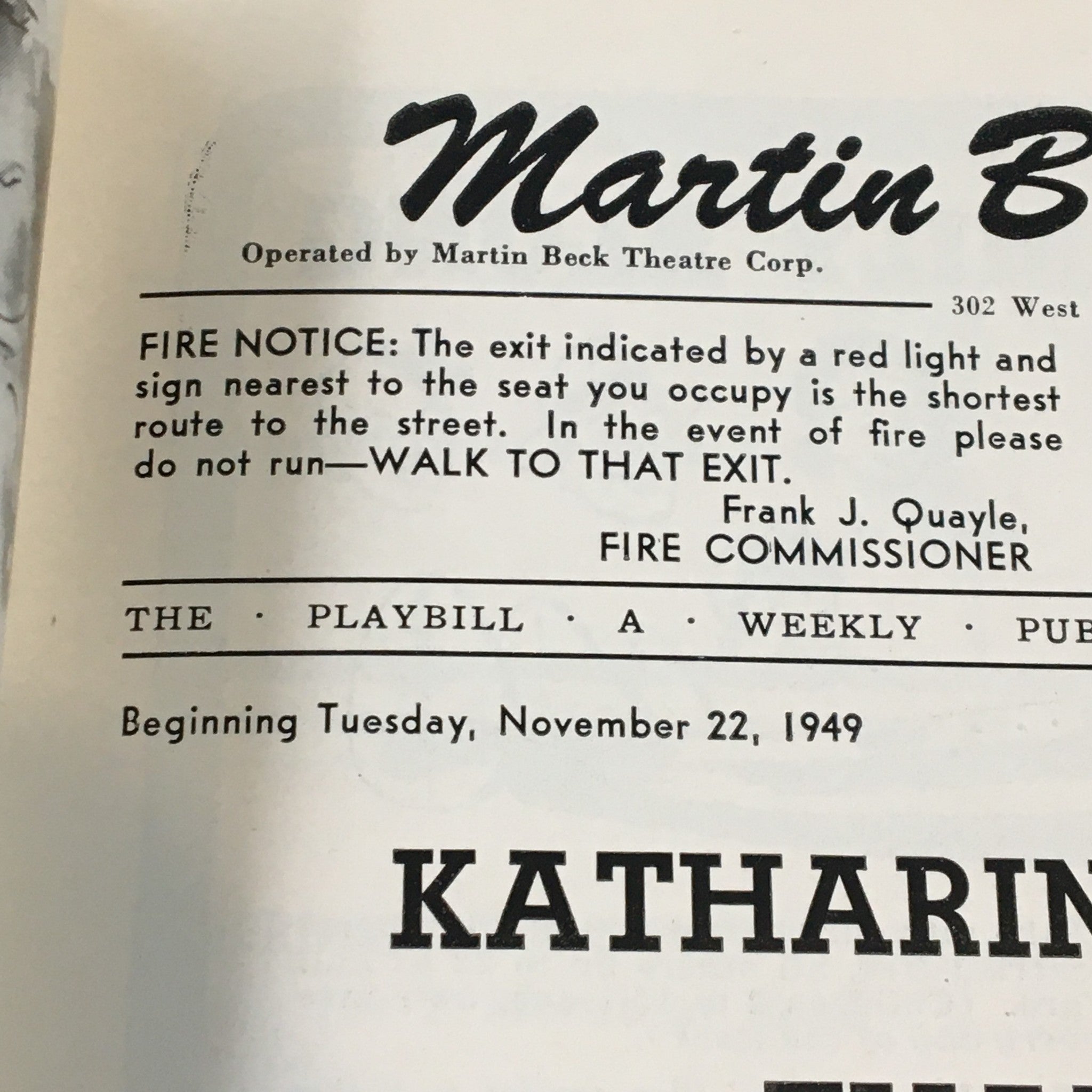 1949 Playbill Martin Beck Theatre Katharine Cornell in That Lady by Kare Obrien